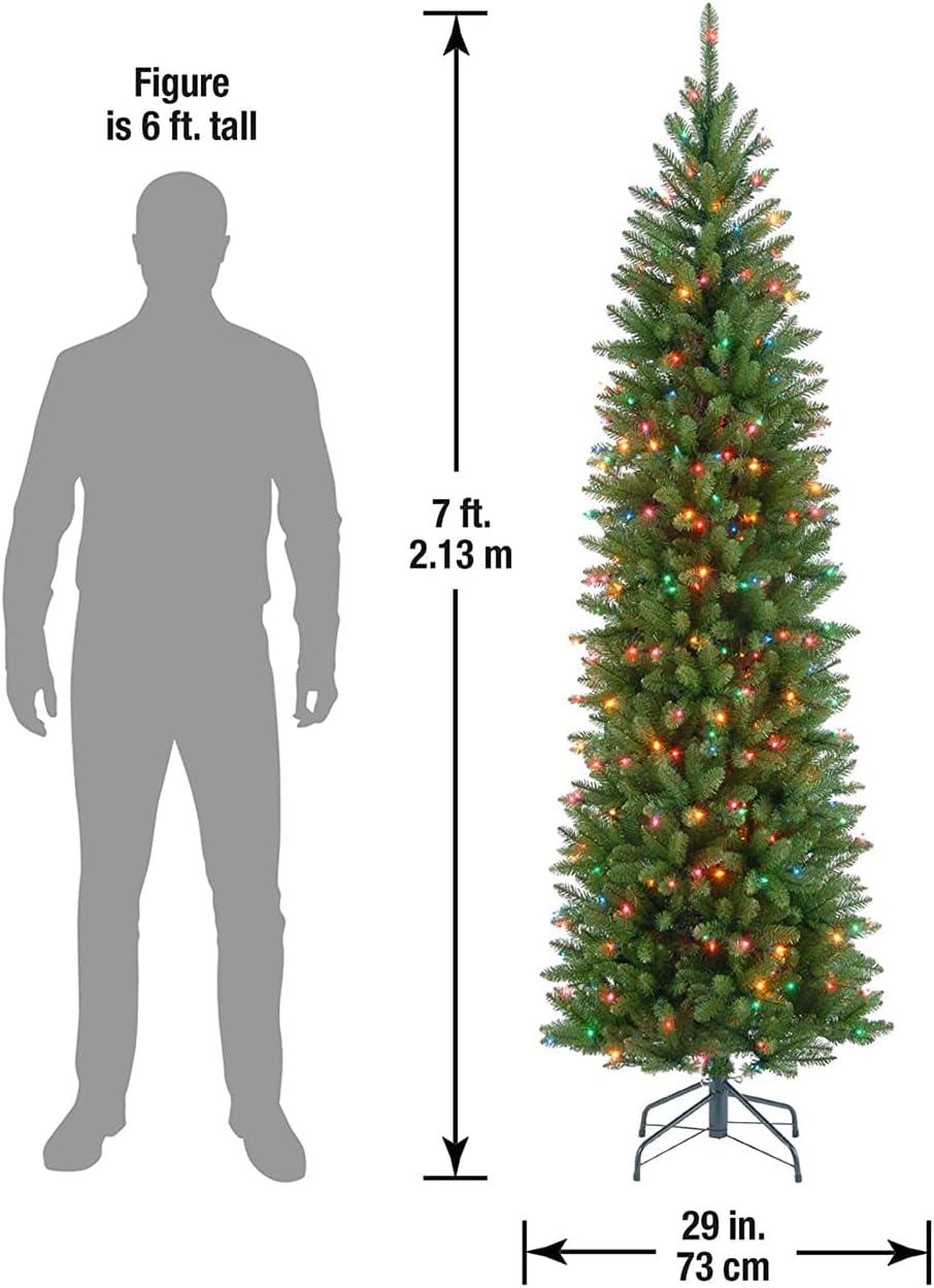 National Tree Company 7 ft Artificial Pre-Lit Slim Christmas Tree, Green, Kingswood Fir, Multicolor Lights, Includes Stand