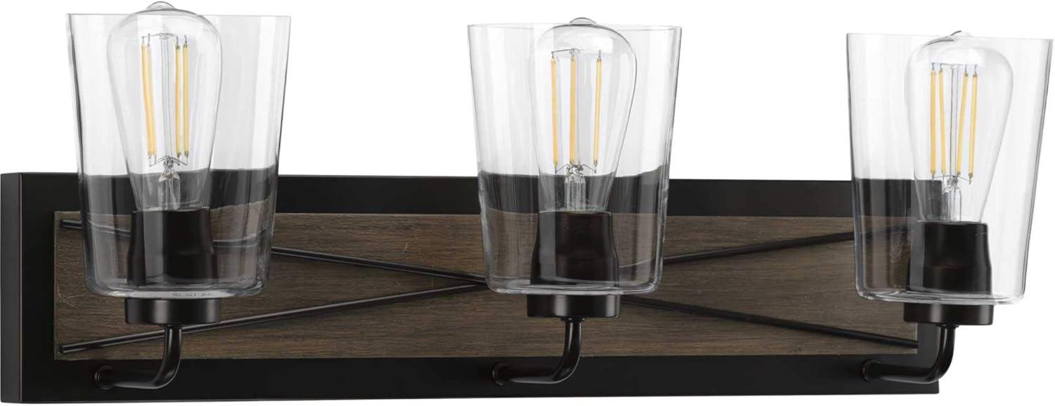 Progress Lighting Briarwood 3-Light Bath Vanity in Antique Bronze with Clear Glass Shades