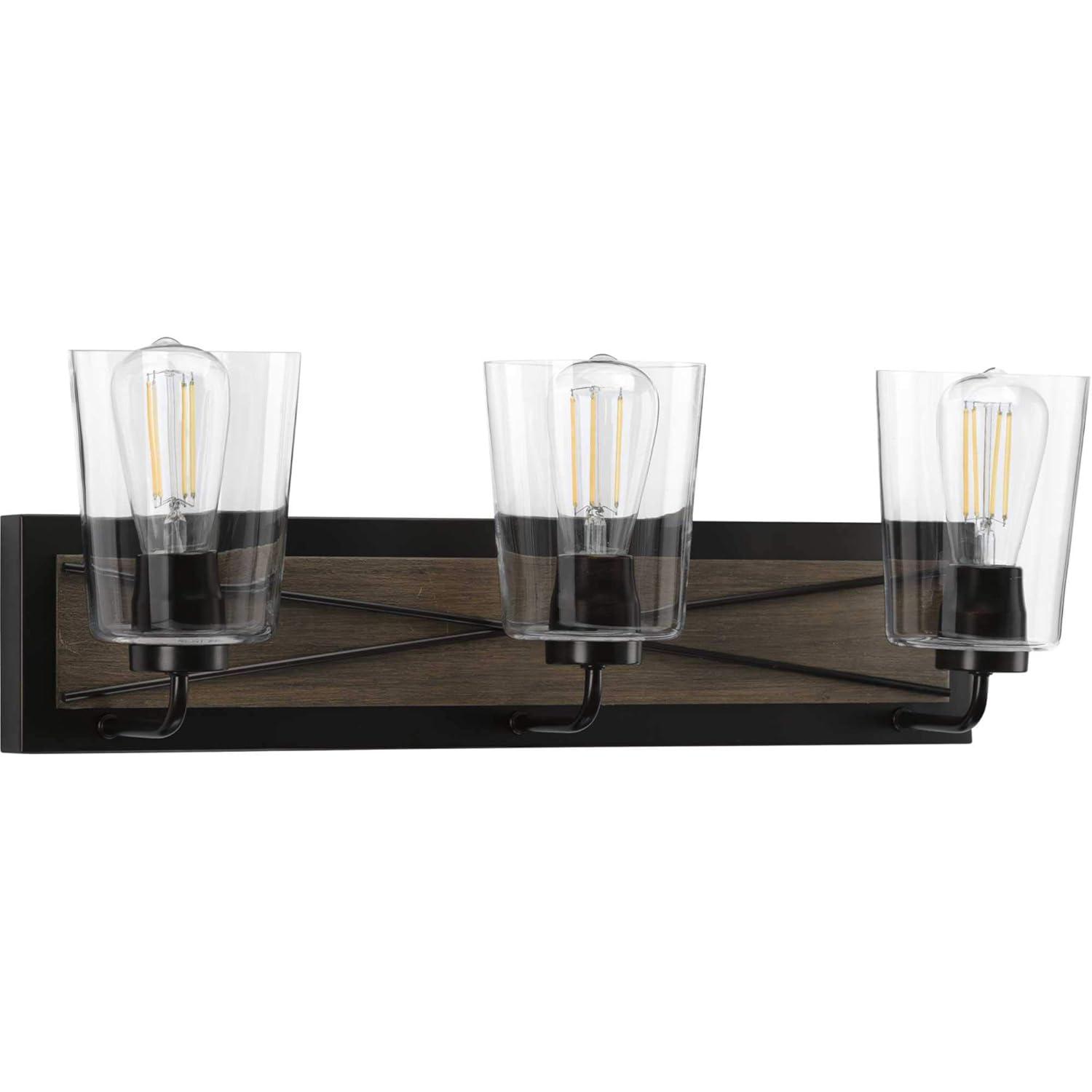 Progress Lighting Briarwood 3-Light Bath Vanity in Antique Bronze with Clear Glass Shades