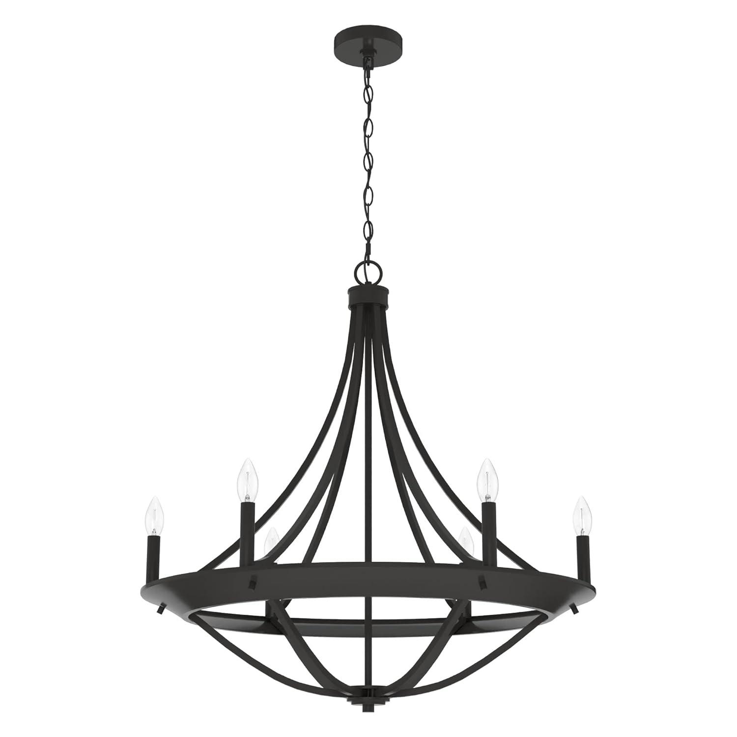 Hunter - Perch Point 6-light Noble Bronze, Large Chandelier, Dimmable, Casual Style, Empire Shaped, for Bedrooms, Kitchens, Dining, Living Rooms - 19414