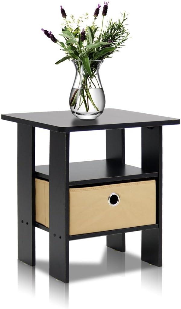 Furinno Andrey Engineered Wood End Table with Bin Drawer in Espresso/Brown