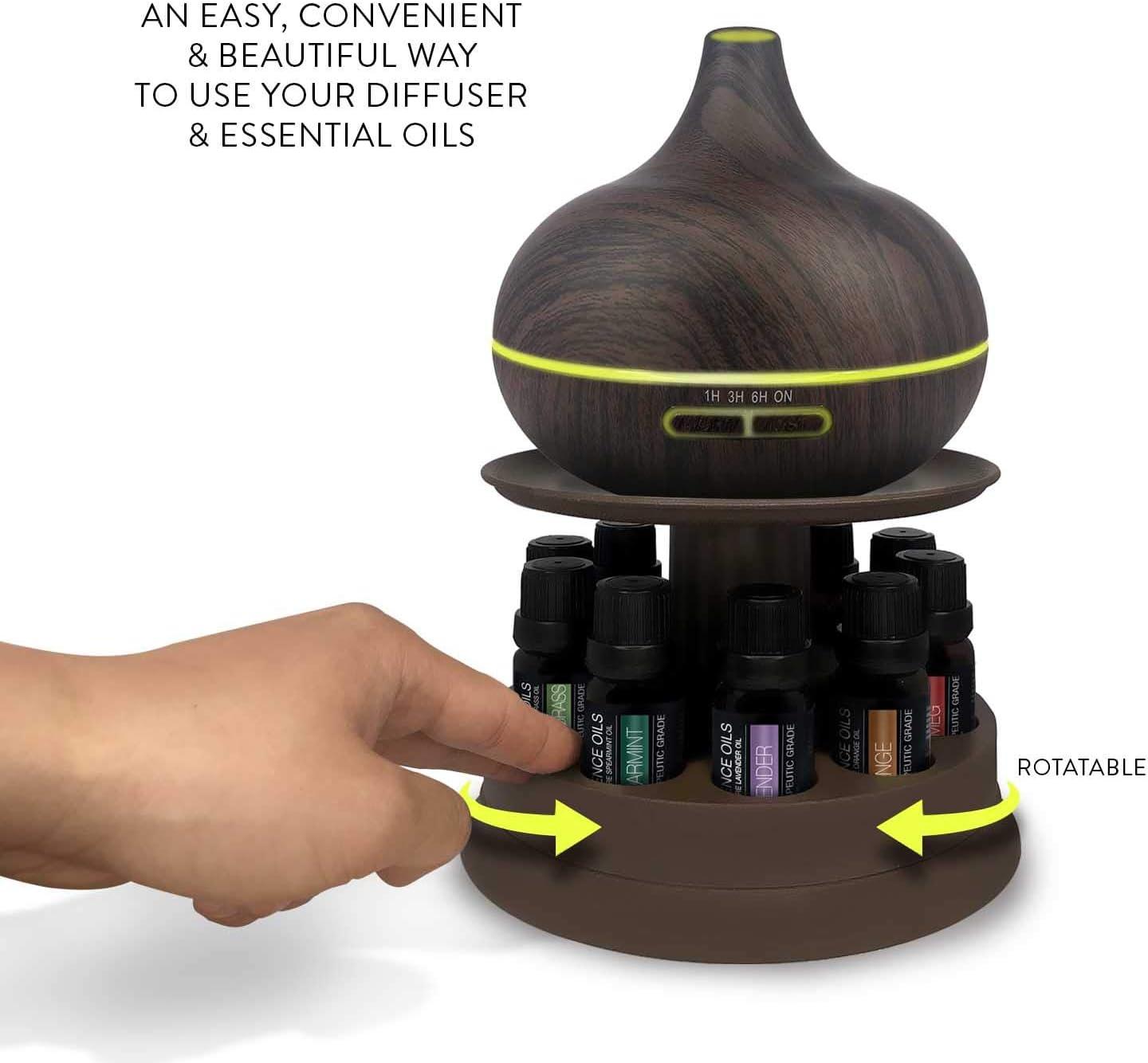 Pure Daily Care Aromatherapy Diffuser Set with Rotating Stand - 300 ml, 10 Essential Oils (Dark Brown)