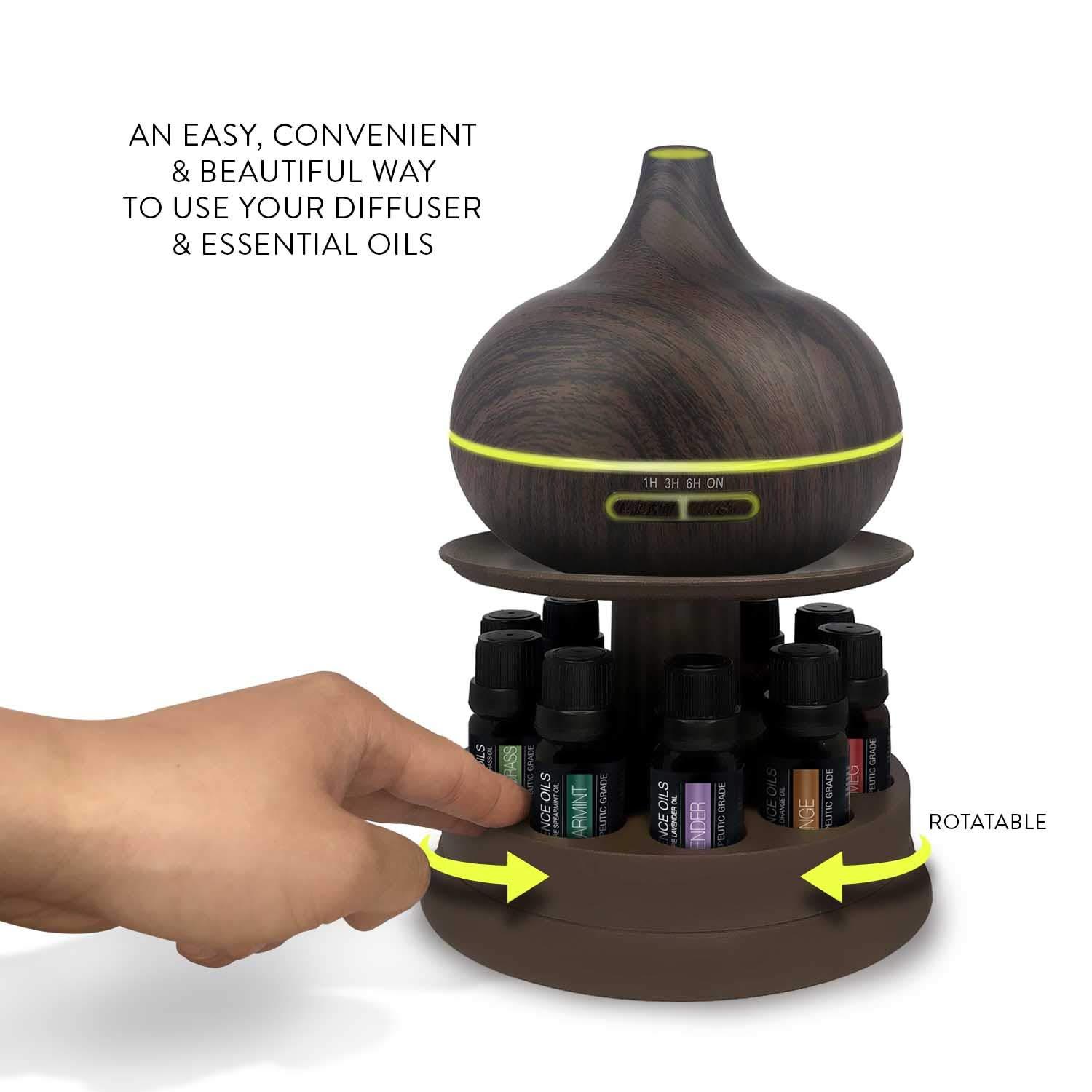 Pure Daily Care Aromatherapy Diffuser Set with Rotating Stand - 300 ml, 10 Essential Oils (Dark Brown)
