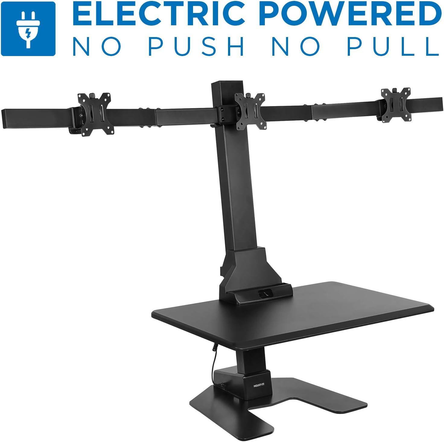 Mount-It! Height Adjustable Triple Monitor Electric Standing Desk Converter