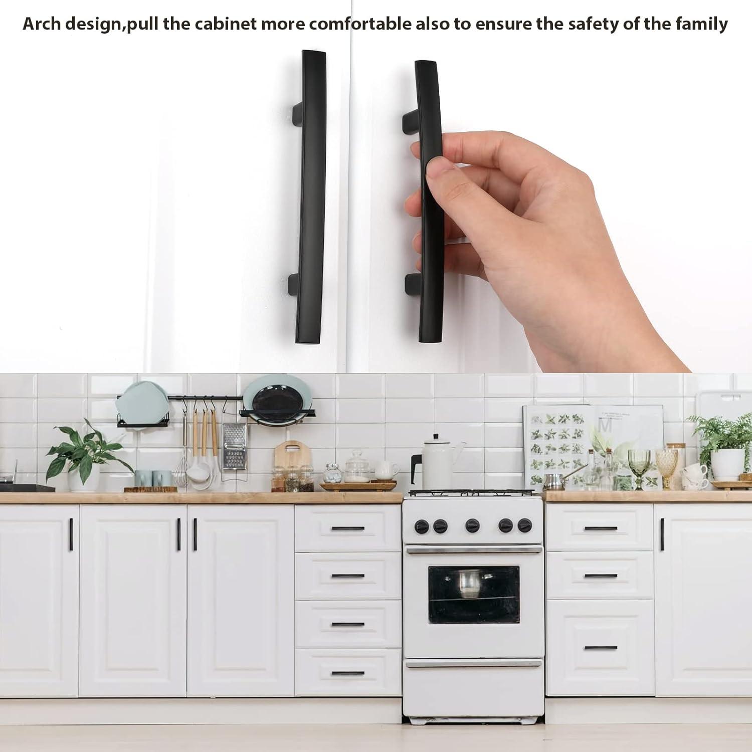 Matte Black Stainless Steel Modern Cabinet Pulls with Mounting Hardware