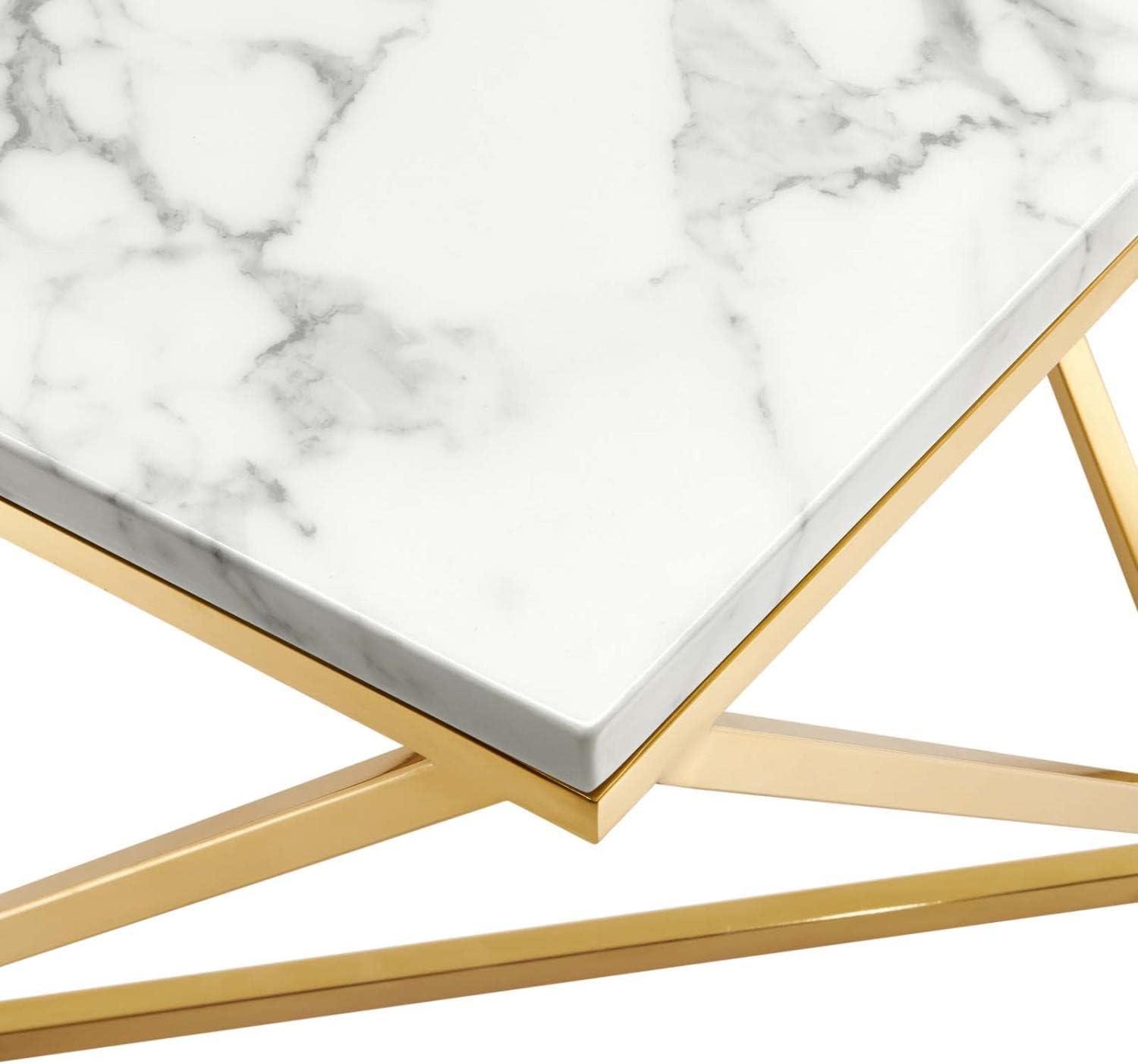 Modway Vertex Artificial Marble & Stainless Steel Coffee Table in Gold/White