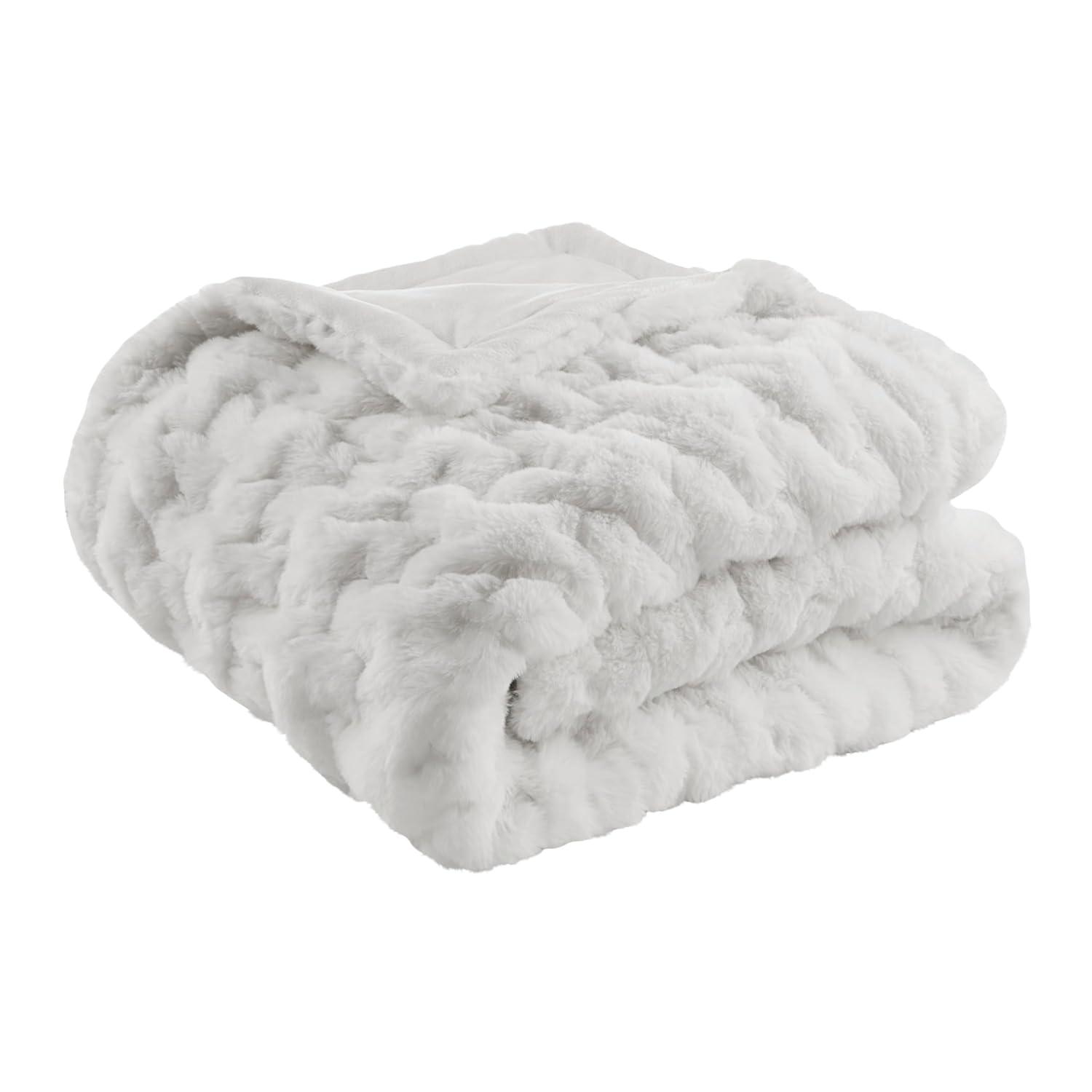 Madison Park Silver Ruched Fur Throw 50x60"