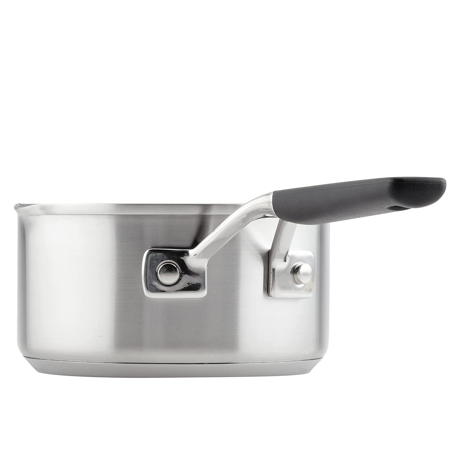 KitchenAid Stainless Steel Induction Saucepan with Pour Spouts, 1 Quart, Brushed Stainless Steel