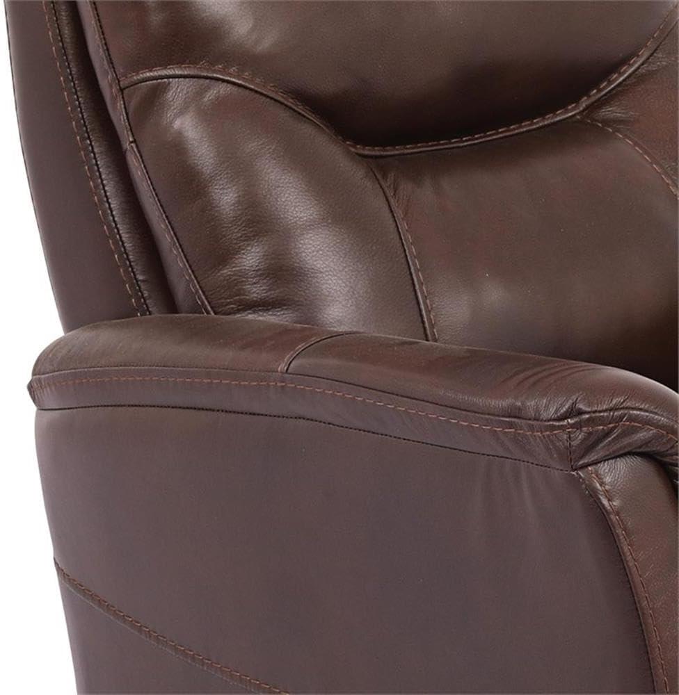 Traditional Brown Leather Swivel Recliner with Wood Accents