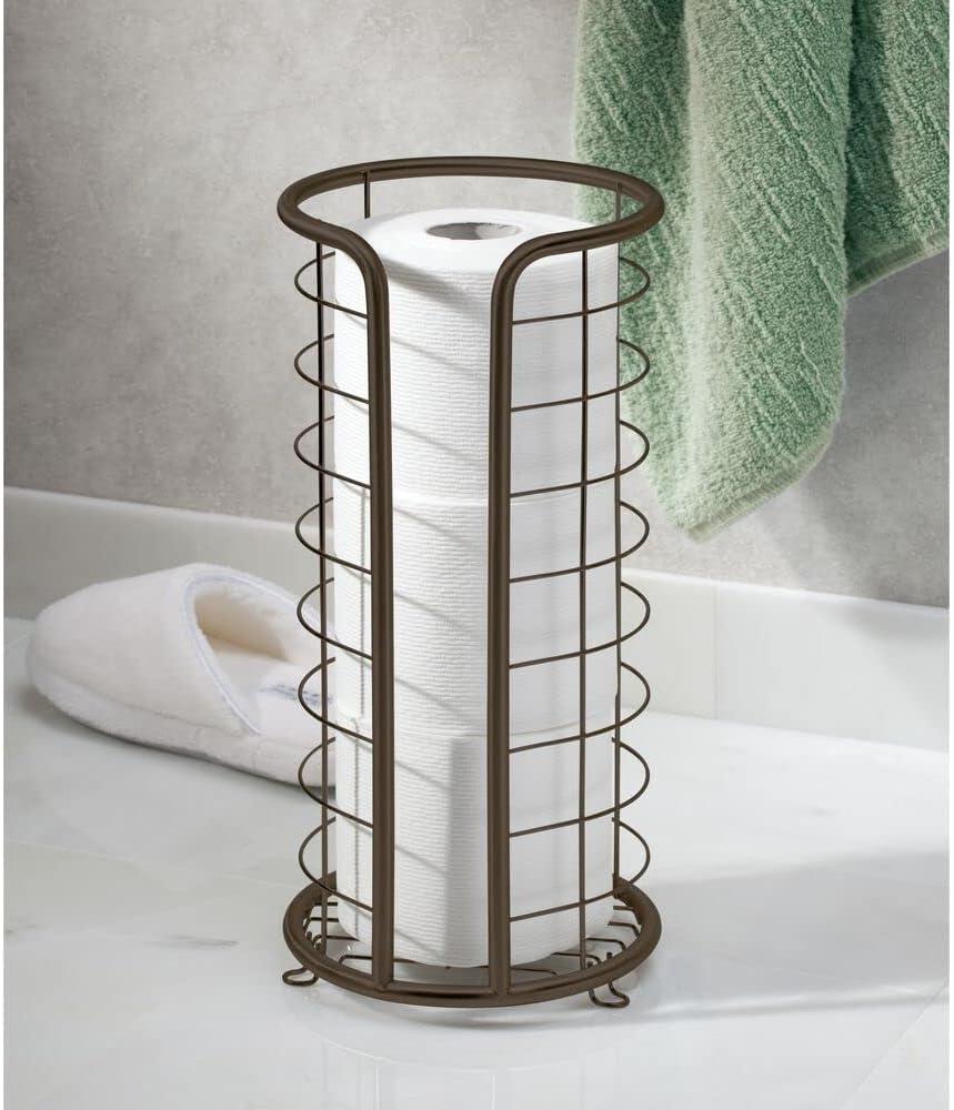mDesign Metal Toilet Paper Holder Stand, Freestanding 3 Roll Reserve