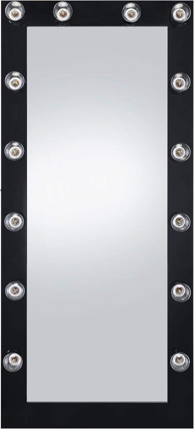 Black High Gloss Full Length Rectangular Wood Floor Mirror