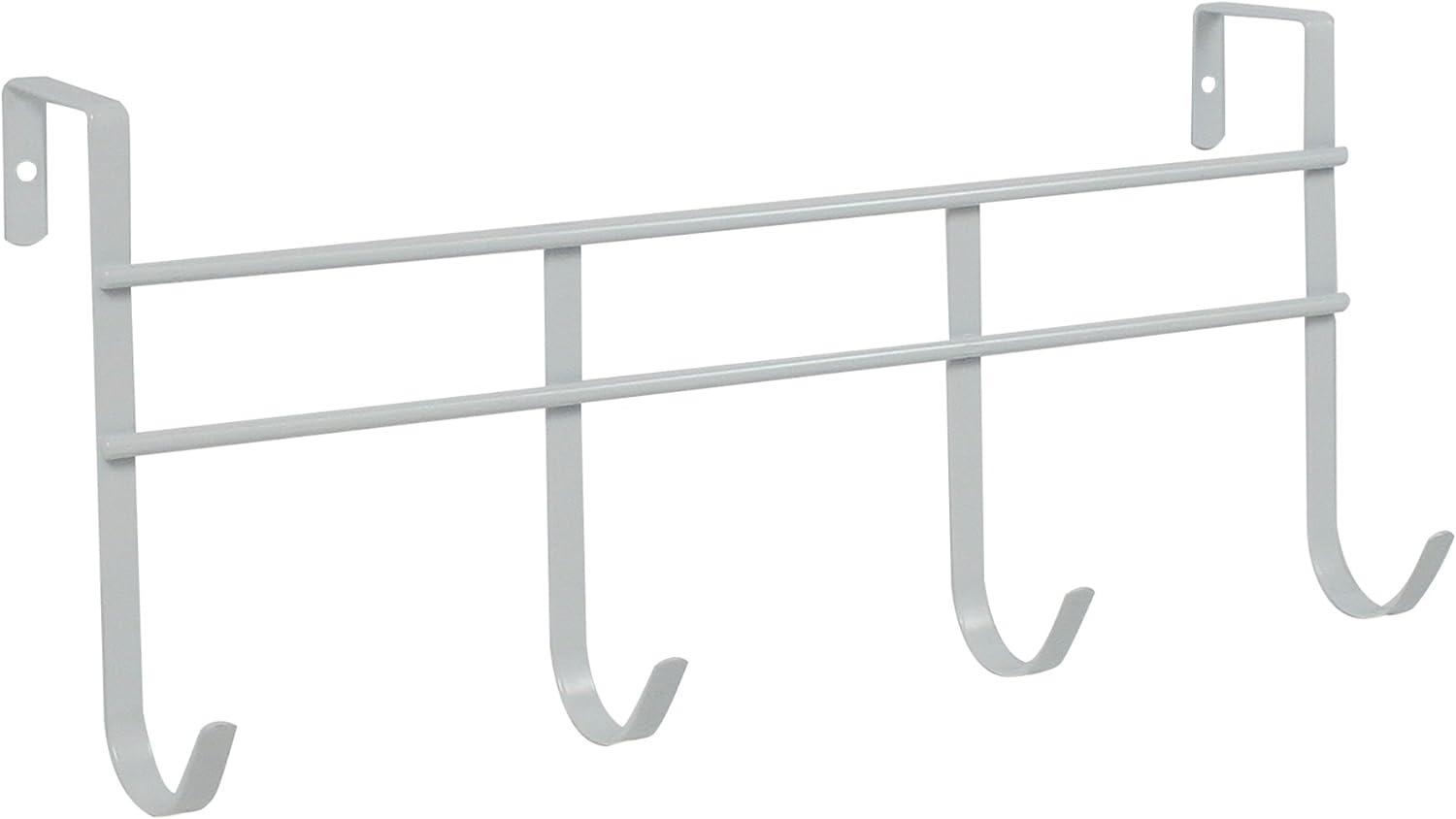 Small White Semi Gloss Steel Over the Door 4-Hook Rack