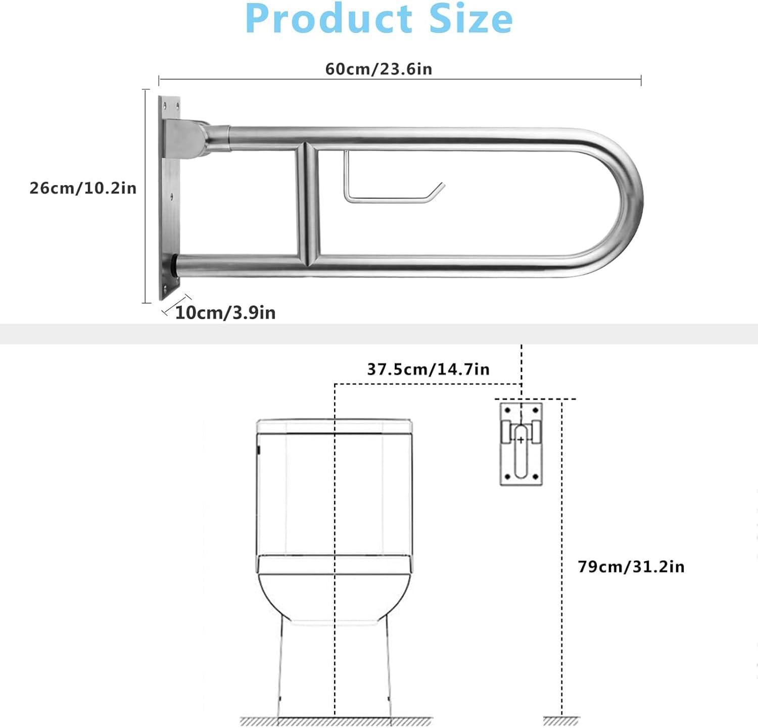 23.6'' Stainless Steel Flip-Up Toilet Safety Grab Bar