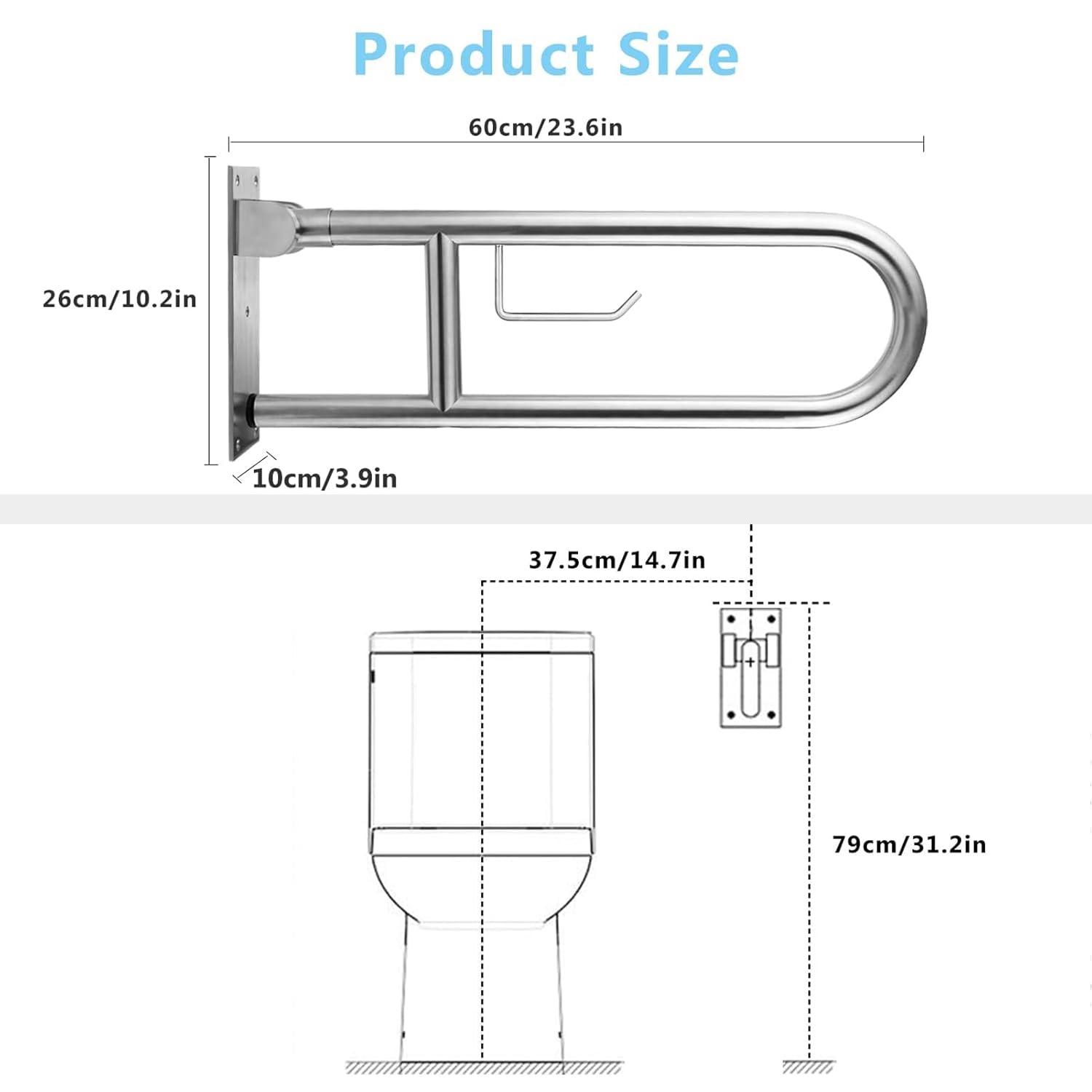 23.6'' Stainless Steel Flip-Up Toilet Safety Grab Bar