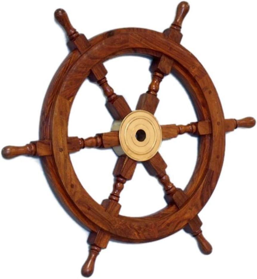 Deluxe Lacquered Wood and Brass Nautical Ship Wheel 18"