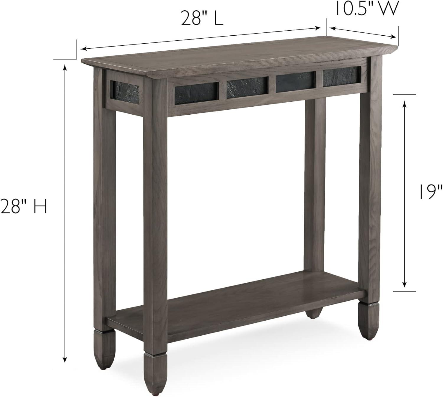 Smoke Gray Oak Console Table with Slate Tile and Shelf