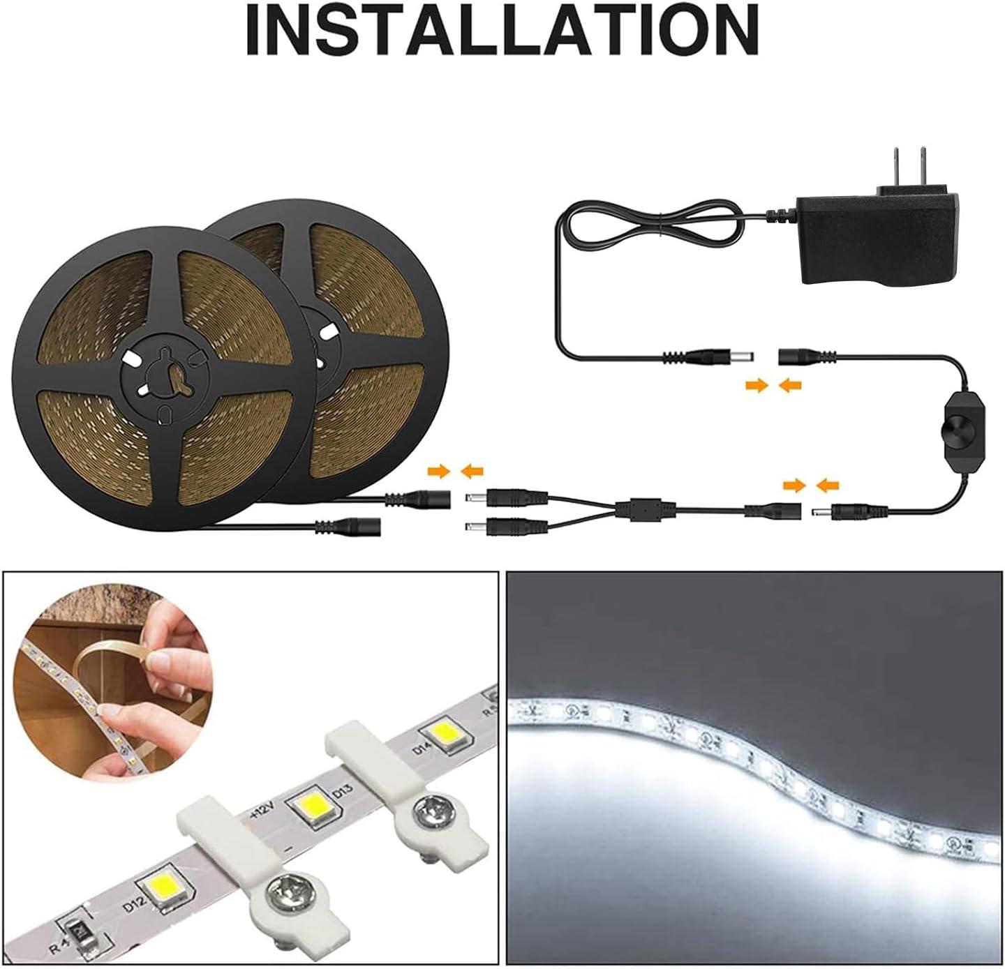 Onforu White LED Strip Lights, 32.8FT 6000K Super Bright Dimmable Tape Light Kit, 600 LEDs Daylight Easter Rope Light, 12V Flexible Strip Lighting for Mirror, Under Cabinet, Home, Bedroom