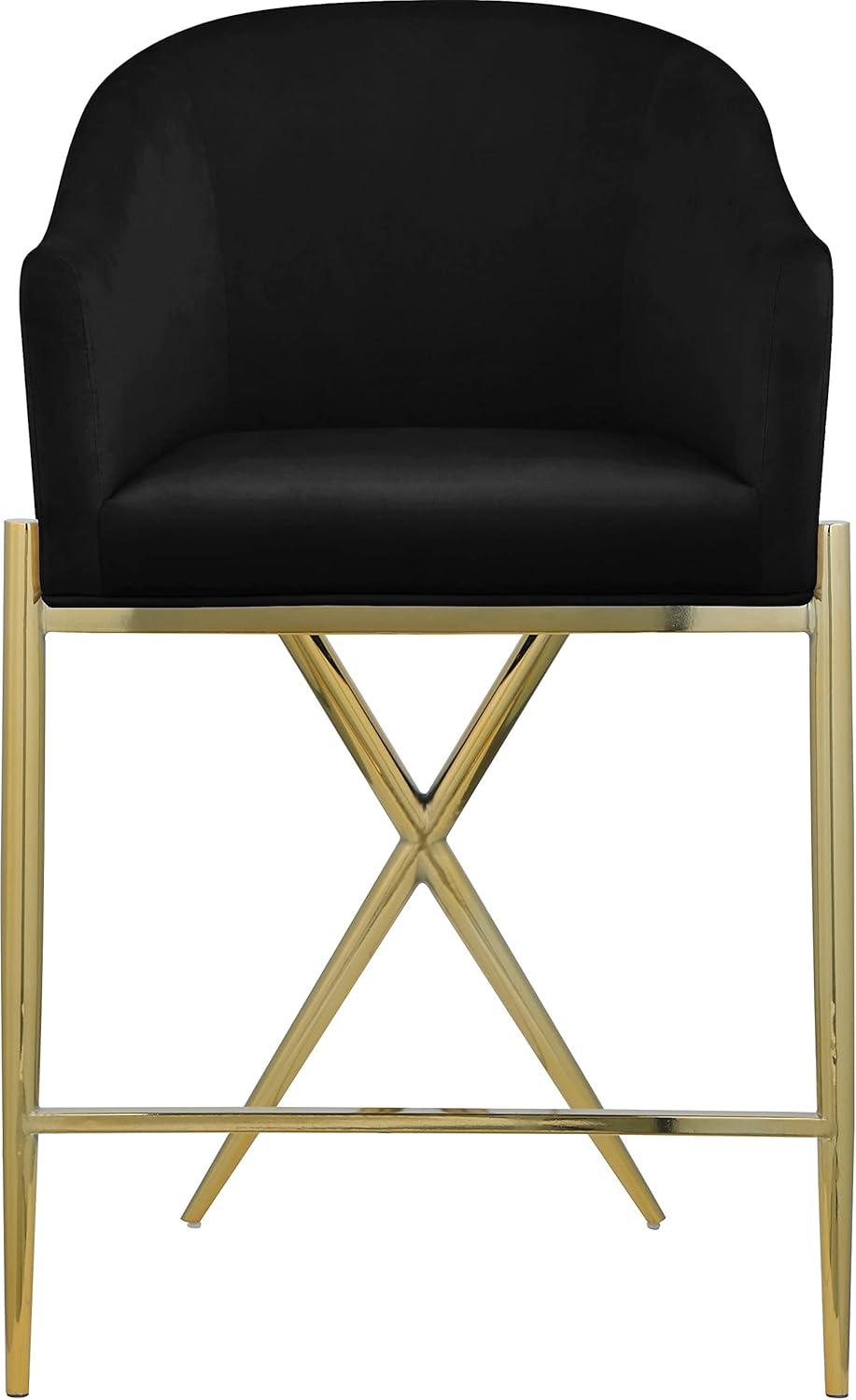 Meridian Furniture Xavier Black Velvet Counter Stool with Gold Metal Legs