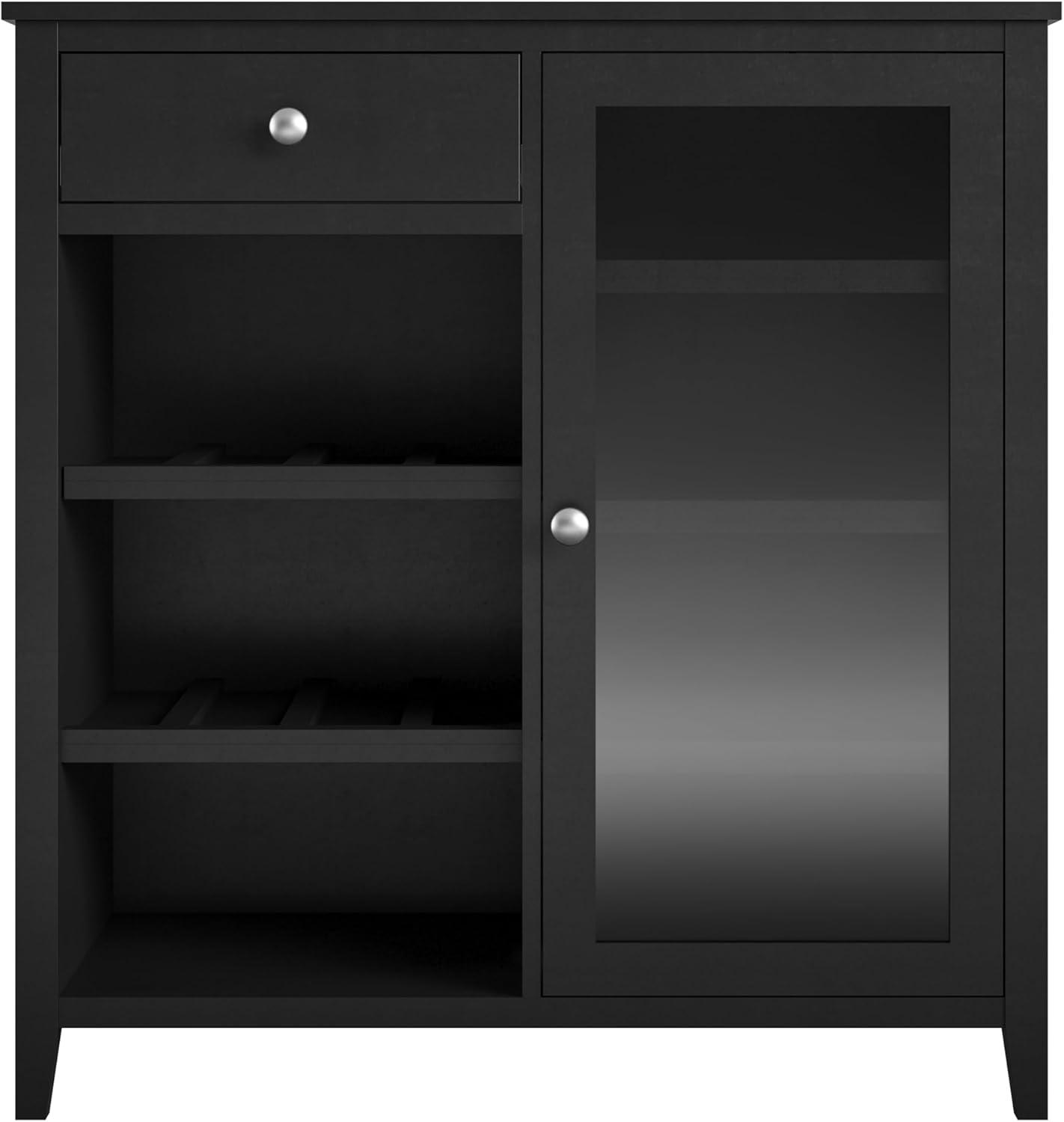 Tuxedo Black Painted MDF Bar Cabinet with Glass Door