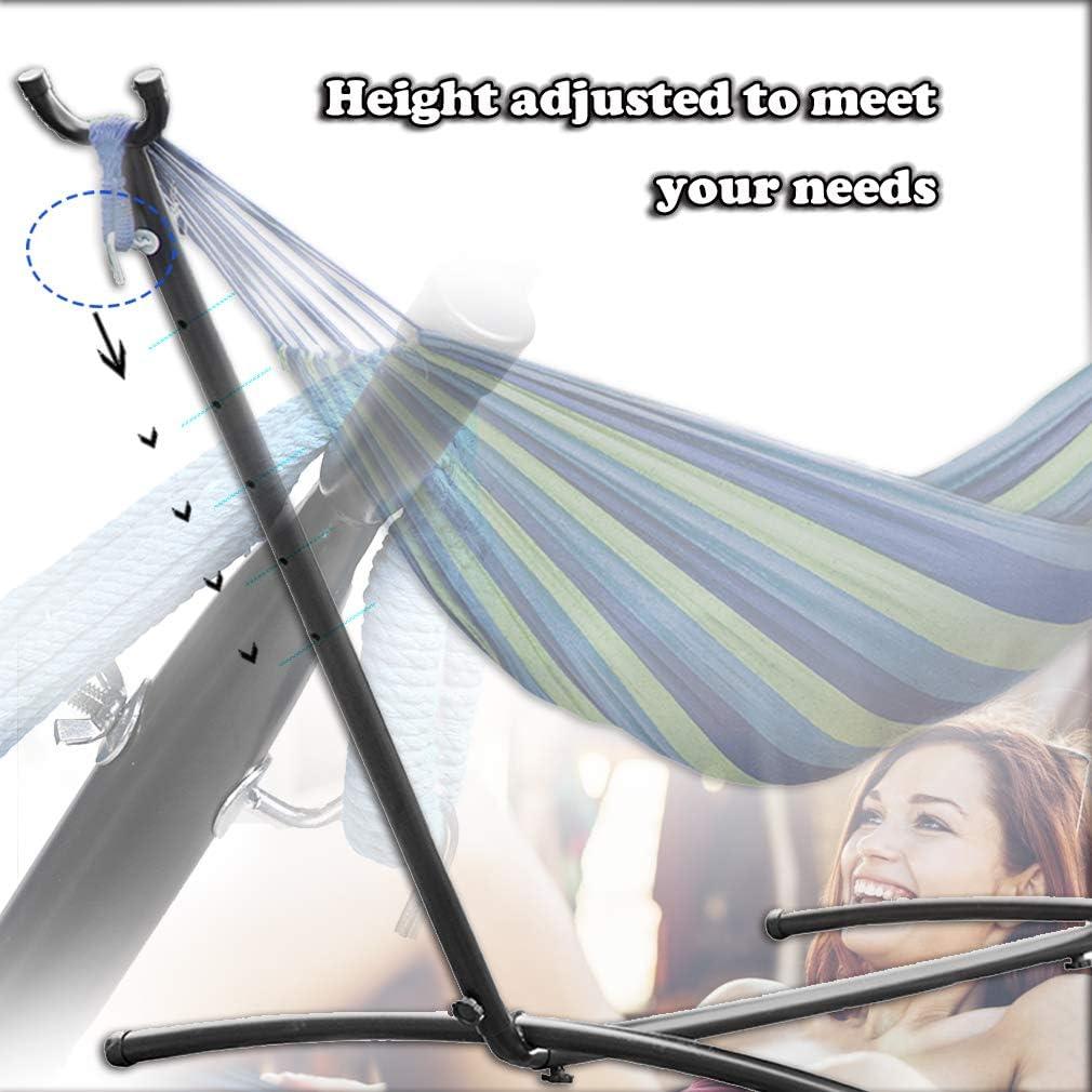 SUNDAN Two Person Hammock Adjustable Hammock Bed with Space Saving Steel Stand Portable Carrying Case Easy Set Up Indoor Hammock Standing Hammock for Outside Hammock Stand Portable
