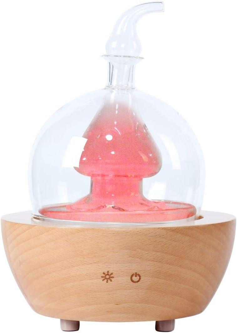 EcoGecko Aroma Essential Oil Diffuser made from Wood and Hand Blown Glass for Aromatherapy Nebulizer Pure Essential Oils with Touch Button Timer and 7 Color LED lights