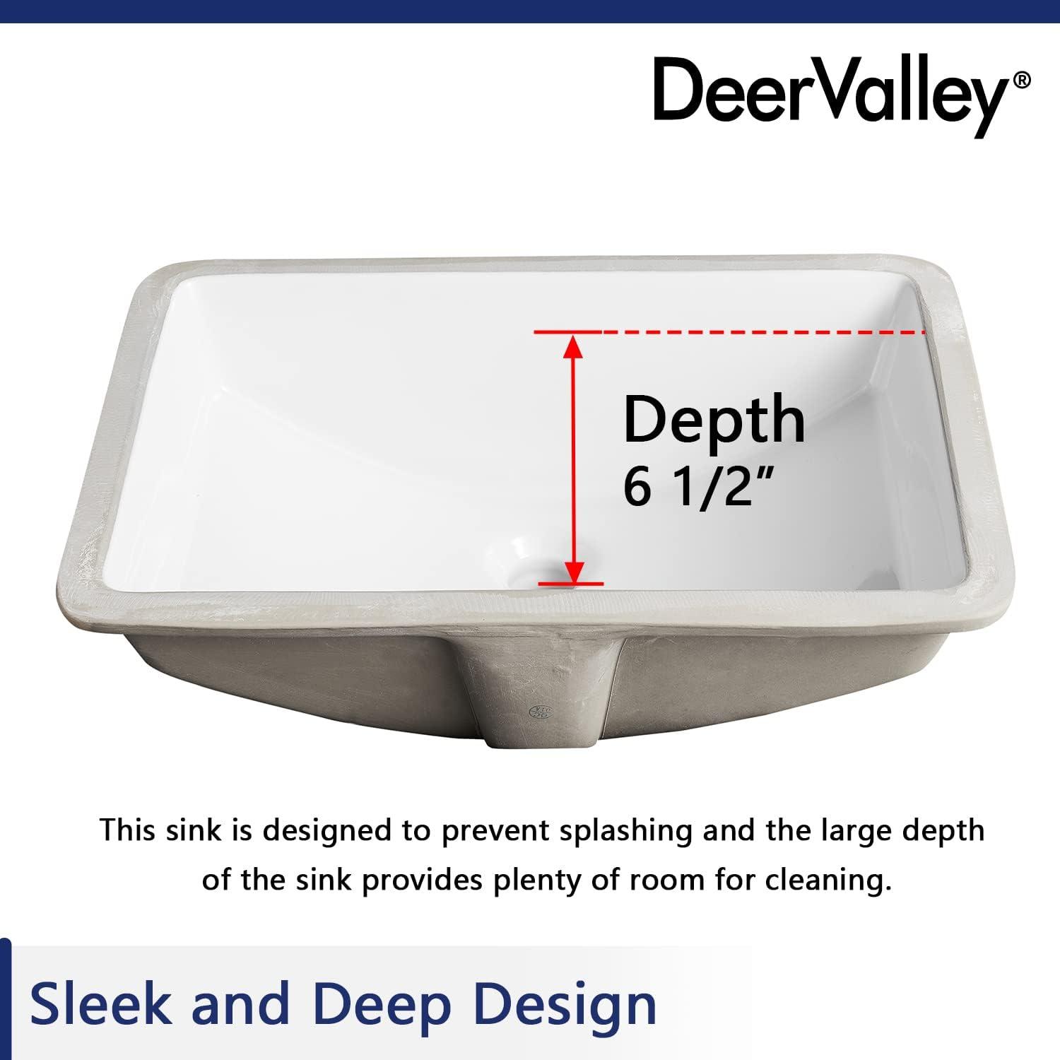 DeerValley Ally 21" x 15'' Undermount Bathroom Sink, Rectangular Bathroom Sink with Overflow