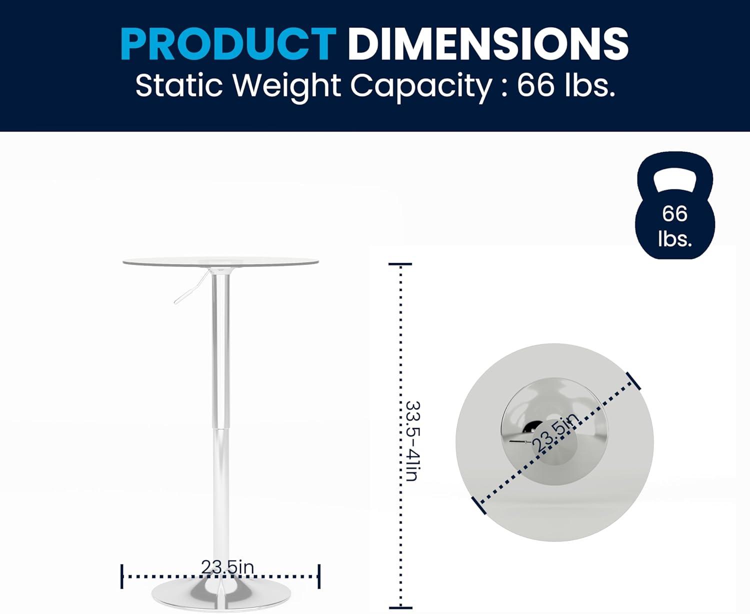 Flash Furniture Chad 23.5'' Round Adjustable Height Glass Table (Adjustable Range 33.5'' - 41'')