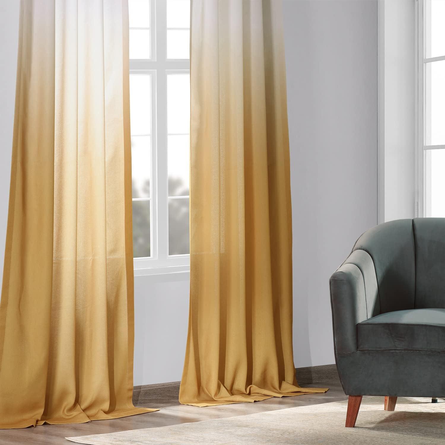 Ombre Gold Faux Linen Sheer Curtain (1 Panel), Ombre Gold, 50W X 84L