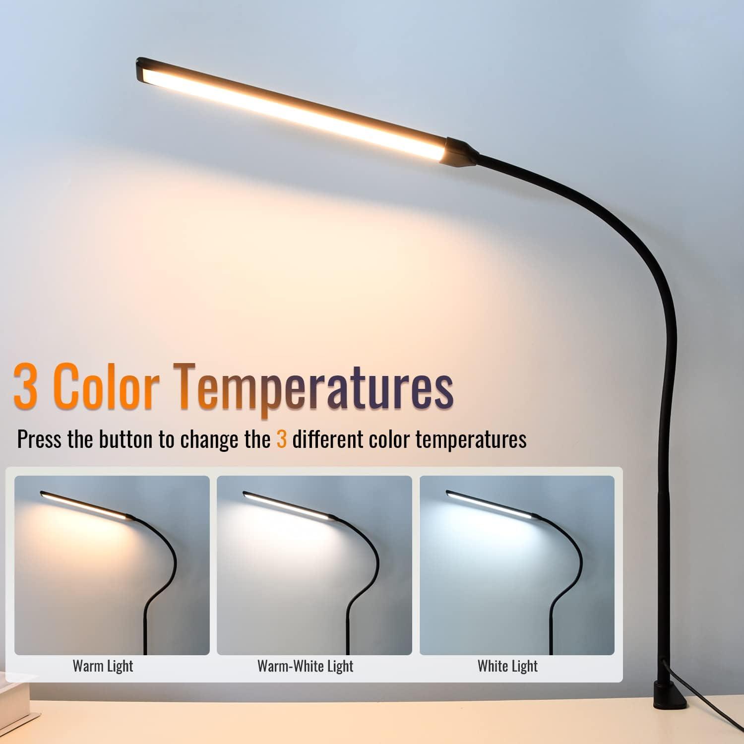 Black Adjustable LED Clip-on Desk Lamp with USB Cord