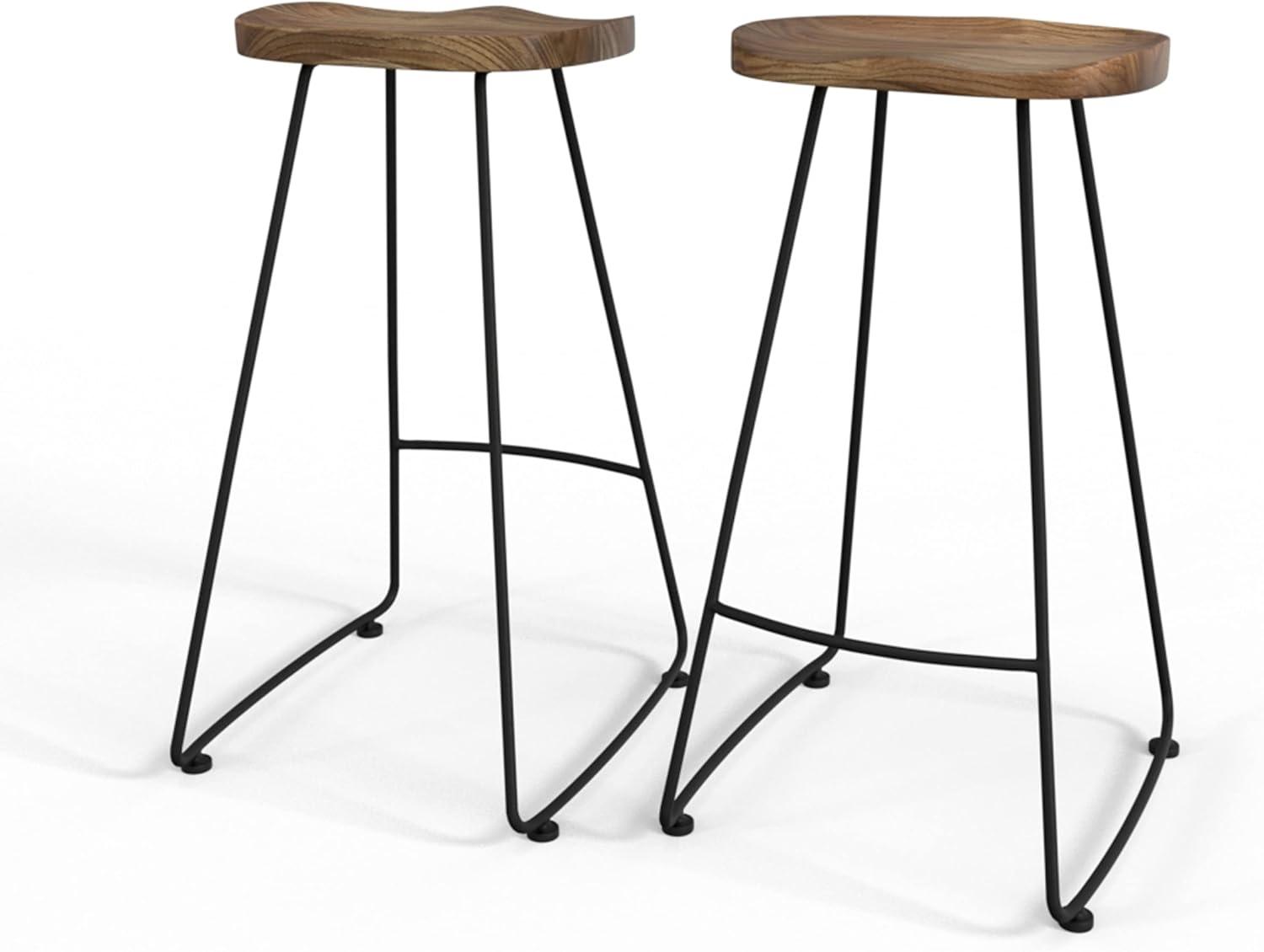 Rustic Black Elm Wood 30" Saddle Bar Stool, Set of 2