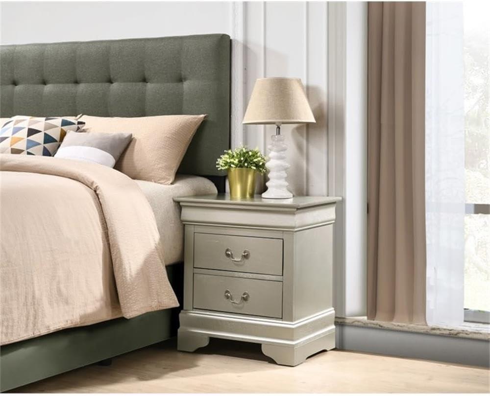 Glory Furniture Louis Phillipe 2 Drawer Nightstand in Silver Champagne