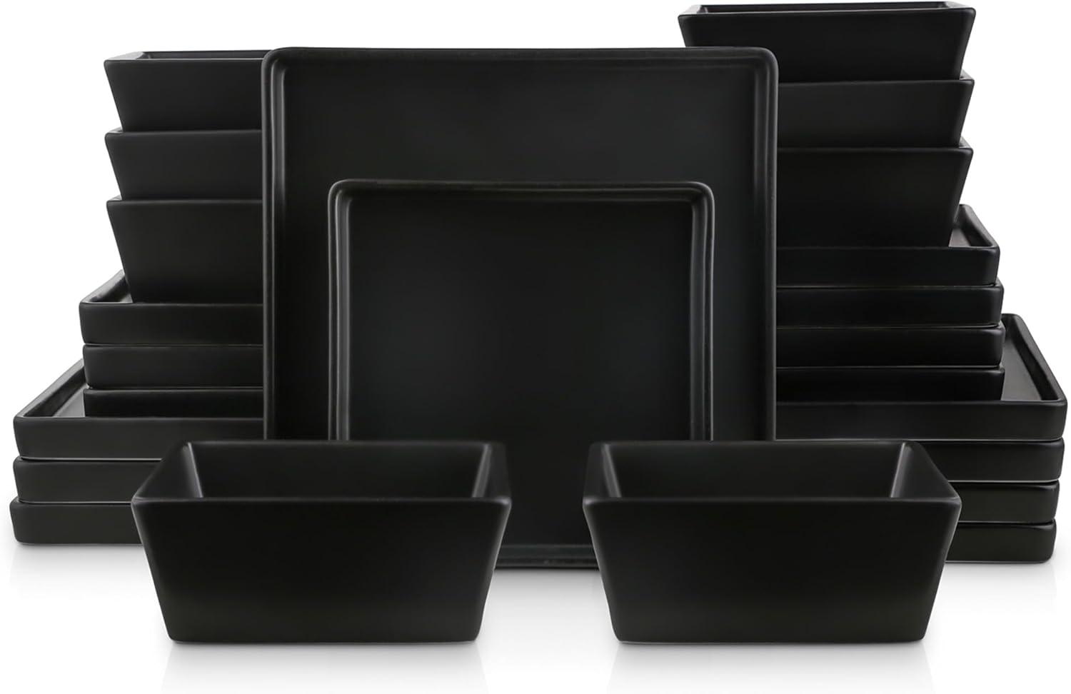 Stone Lain Grace 24-Piece Dinnerware Set Stoneware, Black Matte