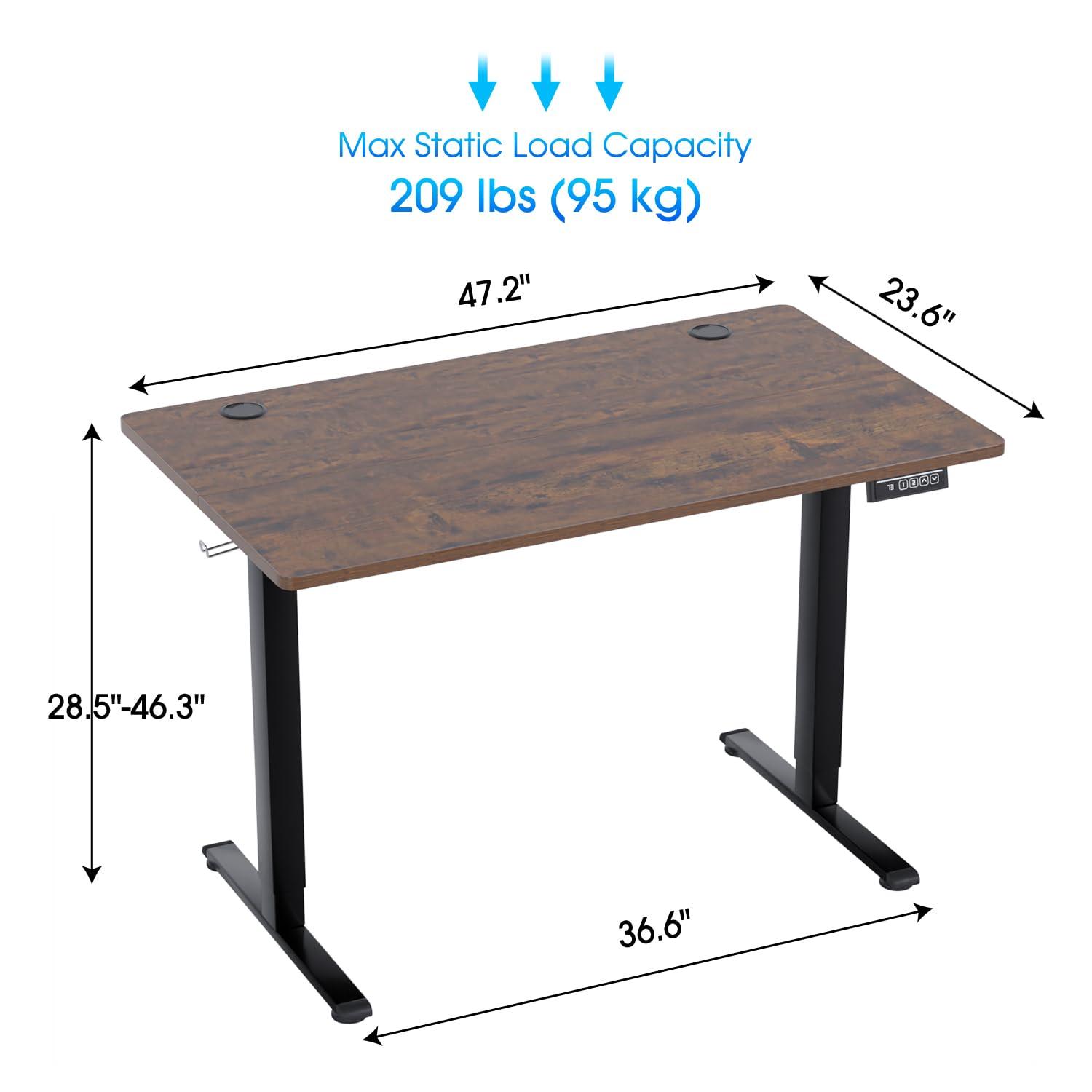 FDW 48 Adjustable Height Standing Desk Computer Desk with Large Space and Headphone Holder with Electric Lifting and 2 Memory Function,Brown
