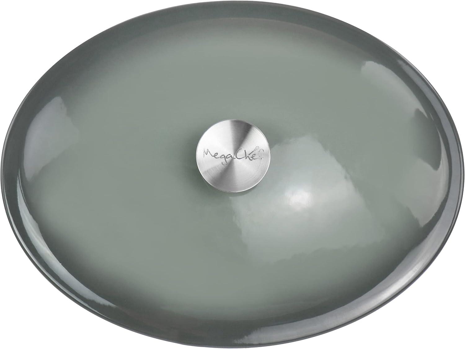 MegaChef 7 Quarts Oval Enameled Cast Iron Casserole in Gray