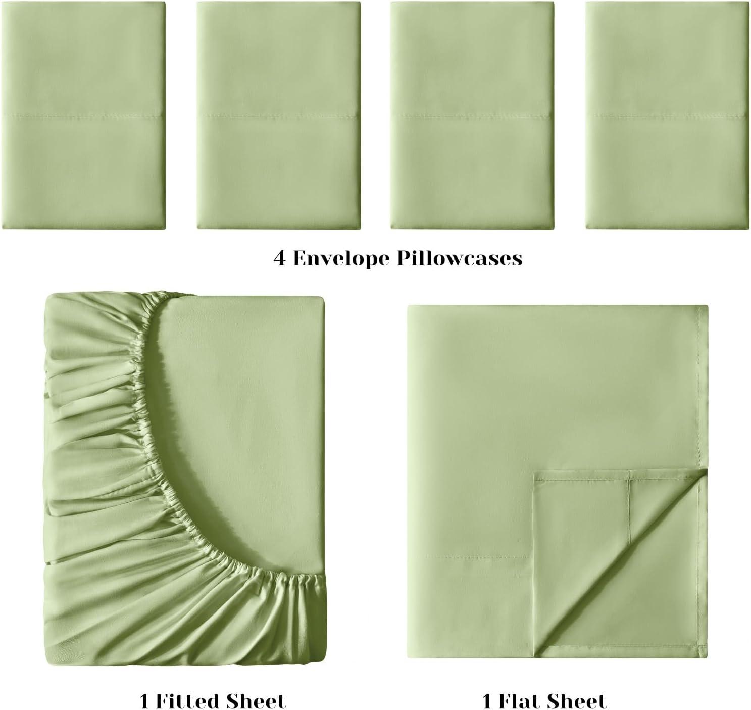 Sage Green Full Microfiber 6-Piece Bed Sheet Set