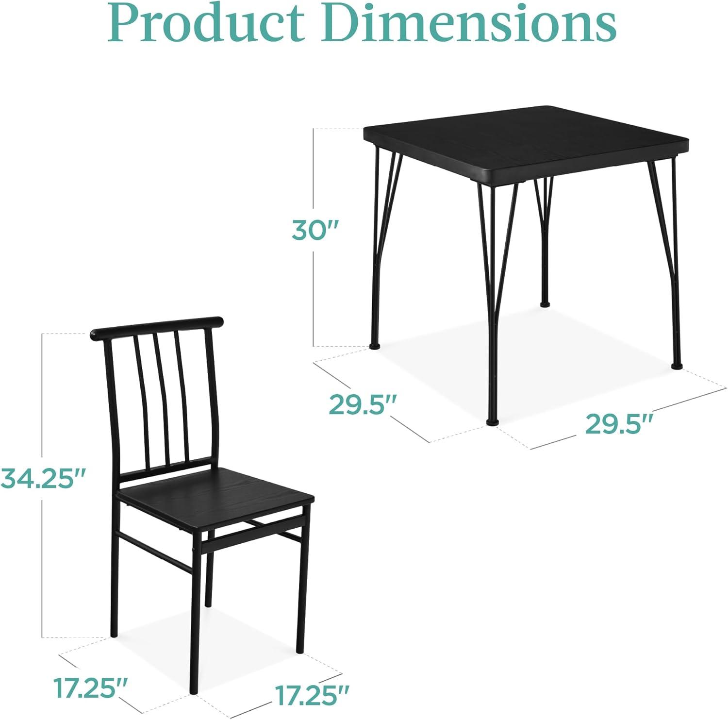 Best Choice Products 3-Piece Indoor Metal Wood Square Dining Table, Furniture Set w/ 2 Chairs