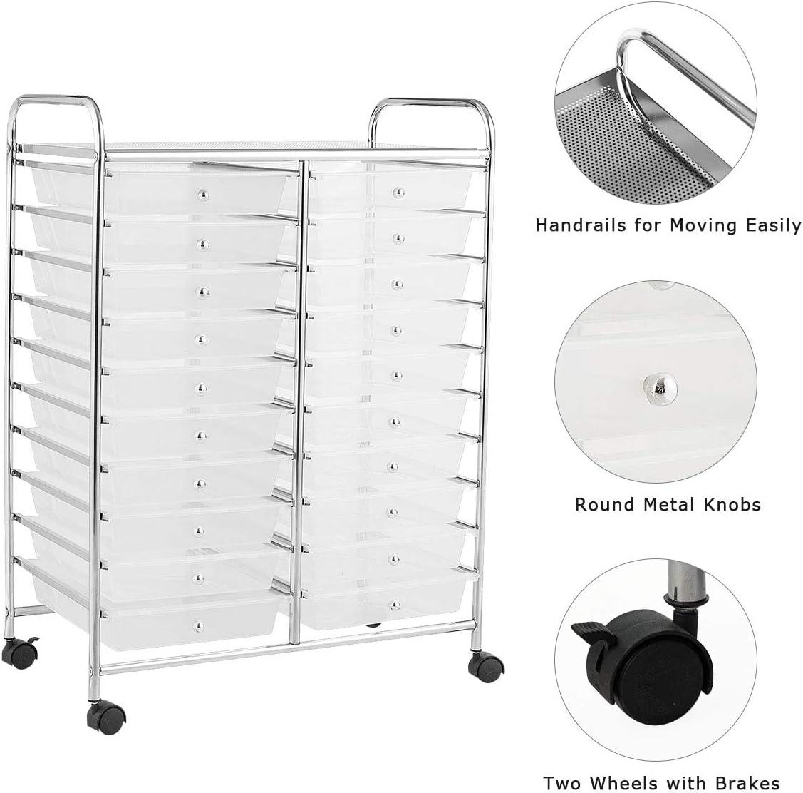 20-Drawer Organizer Cart Office School Storage Cart Rolling Drawer Clear