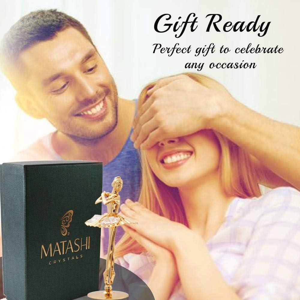 Matashi 24K Gold Plated Ballerina Figurine with Arms Crossed - Crystal Studded Tabletop Decoration Thoughtful Gift for Mom, Wife, or Girlfriend on Christmas, Valentine’s & Mother’s Day