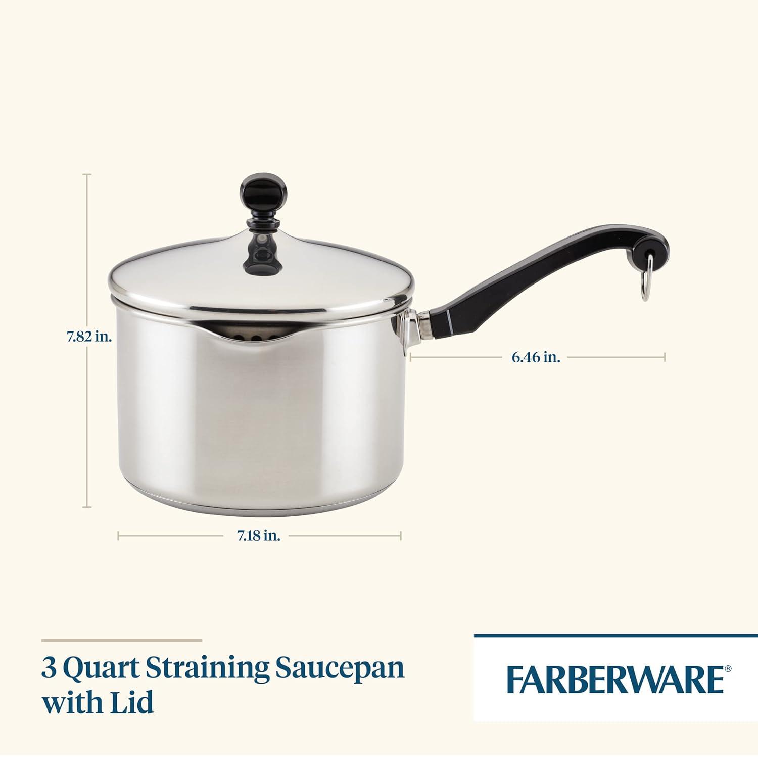 Farberware Classic Stainless Steel Straining Saucepan with Lid, 1-Quart