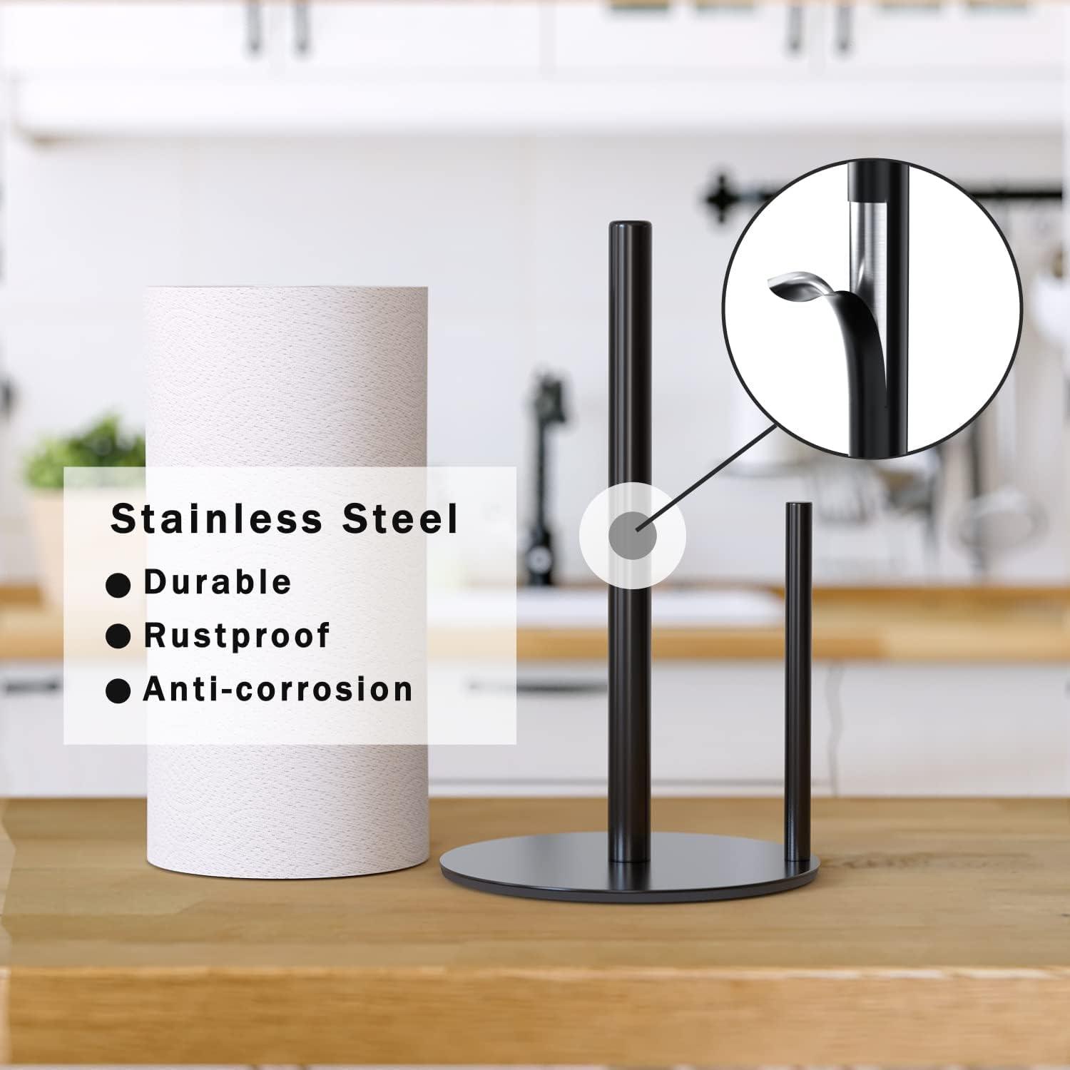 NIFFGAFF Paper Towel Holder Black Kitchen Roll Holder, One-Handed Operation Countertop Dispenser