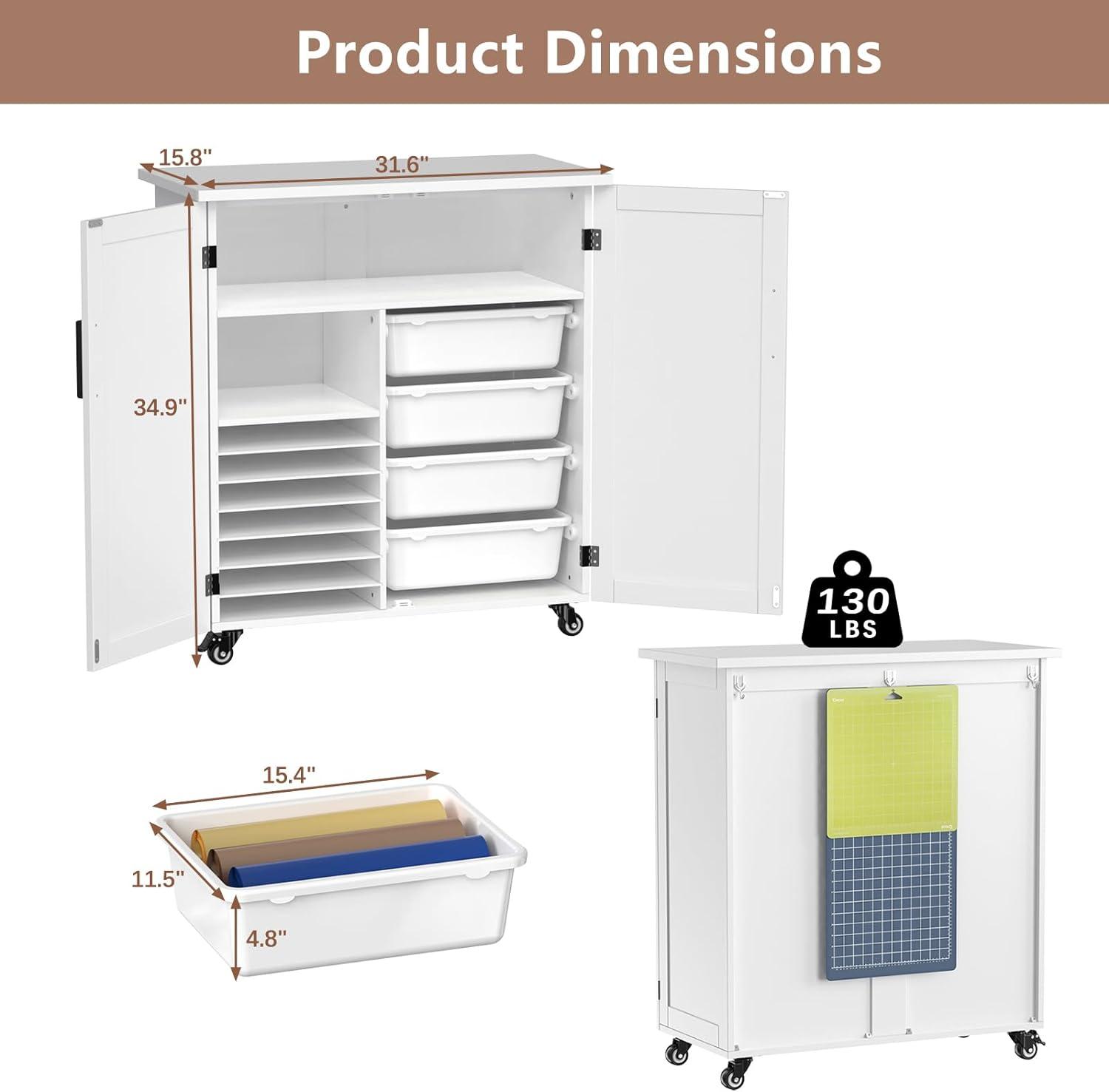 GDLF Craft Cart Compatible with Cricut Machine, Rolling Cricut Cabinet with Storage 31.6"W x 15.8"D x 34.9"H