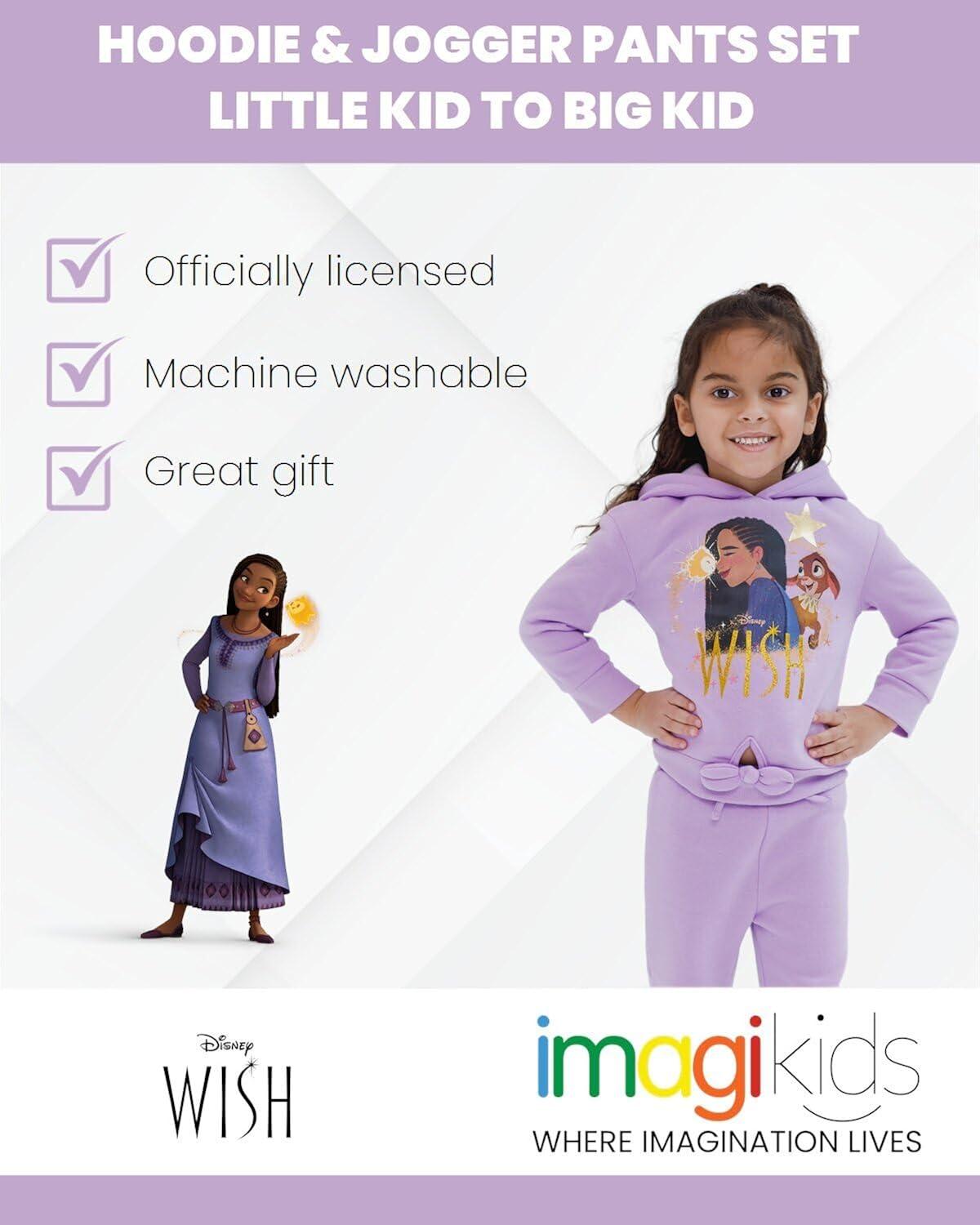 Disney Wish Asha Star Little Girls Fleece Pullover Hoodie and Jogger Pants Set Purple 6