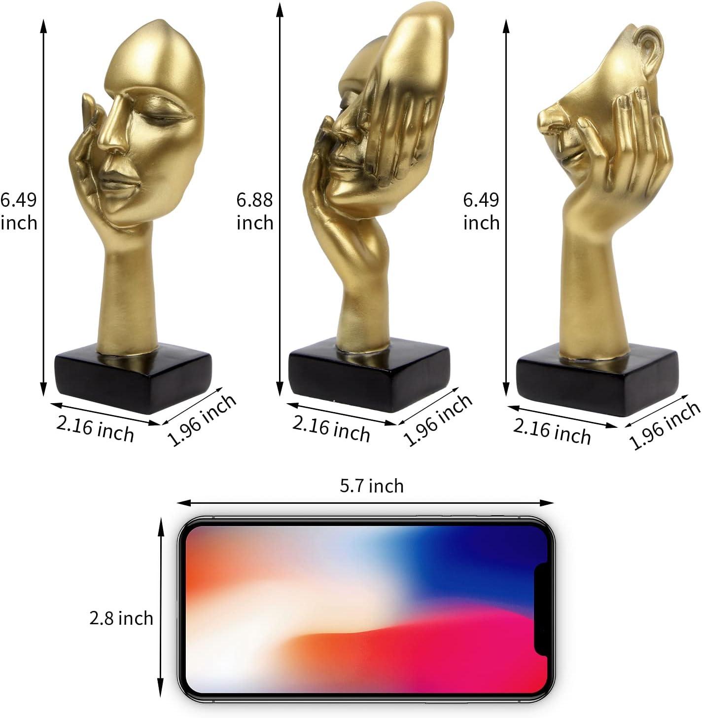 Modern Abstract Thinker Statue Set of 3 Gold Statues 6.48"/1.96"/6.88" Home Office Decor Collectible Figurines