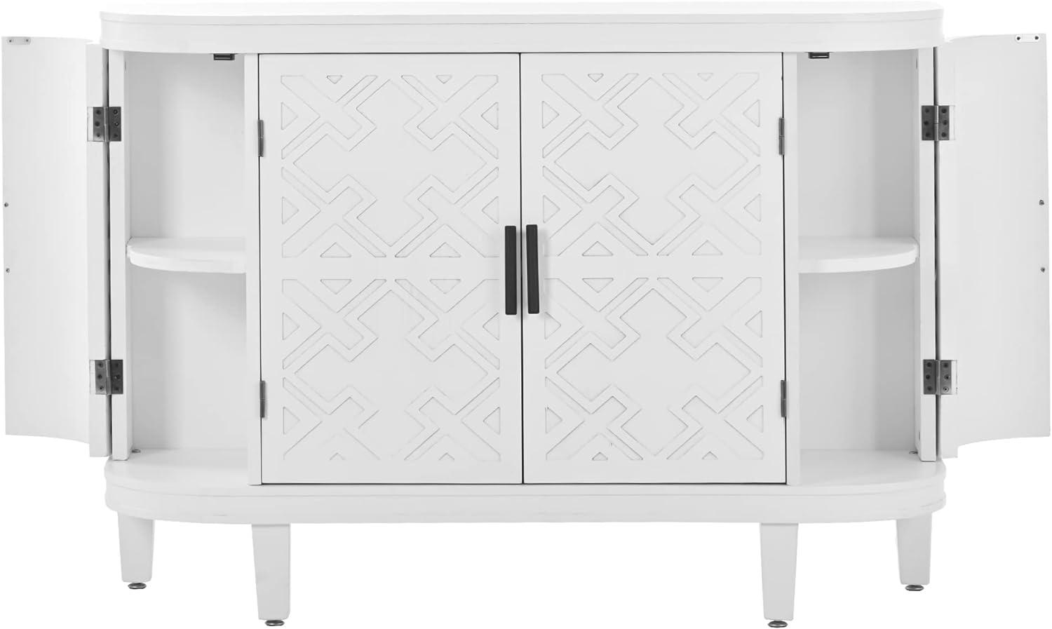 Amposei Vintage Curved Sideboard Buffet 47.2-Inch Accent Storage Cabinet Wooden Console Table Coffee Bar Cabinet with 4 Doors and Interior Shelves for Living Room Entryway (White)