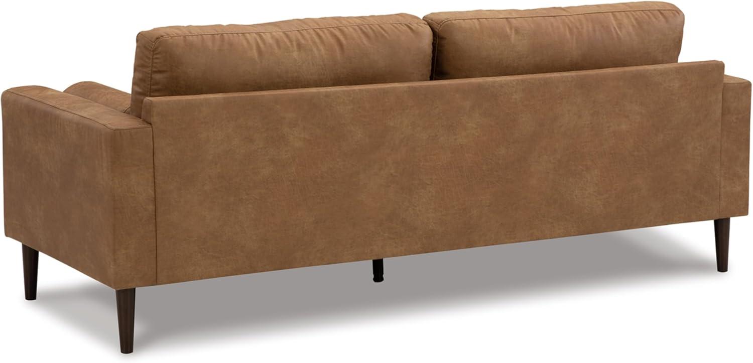 85'' Brown Faux Leather Track Arm Sofa with Bolster Pillows