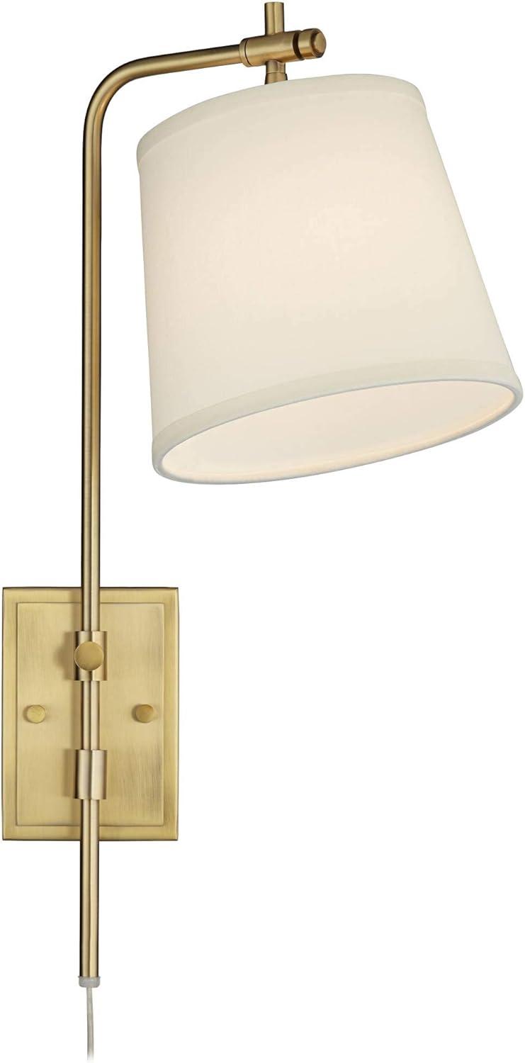 Barnes and Ivy Seline Modern Wall Lamp with Dimmer Warm Gold Metal Plug-in 7" Light Fixture Adjustable Off White Shade for Bedroom Living Room House