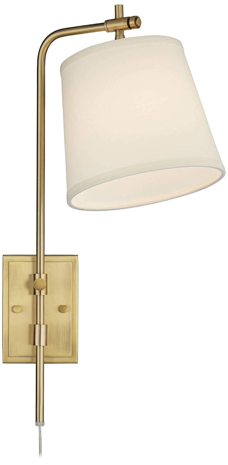 Barnes and Ivy Seline Modern Wall Lamp with Dimmer Warm Gold Metal Plug-in 7" Light Fixture Adjustable Off White Shade for Bedroom Living Room House