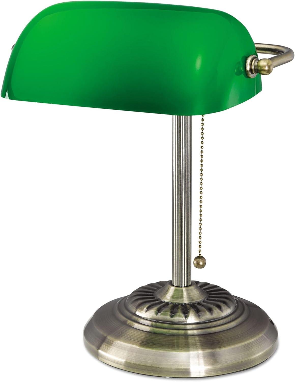 Alera Traditional Banker's Lamp, Green Glass Shade, 10.5"w x 11"d x 13"h, Antique Brass -ALELMP557AB