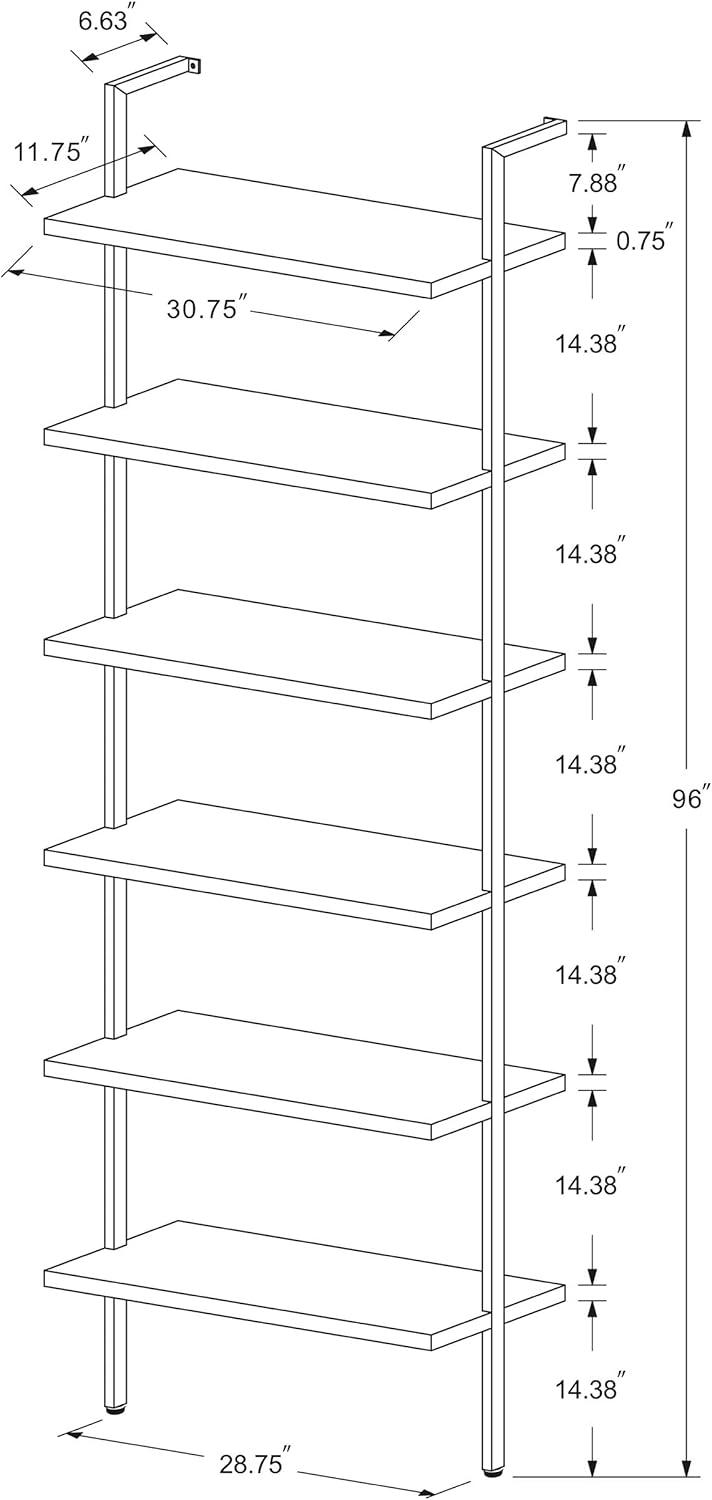 Walnut and Black 31-Inch 6-Shelf Wall Bookshelf