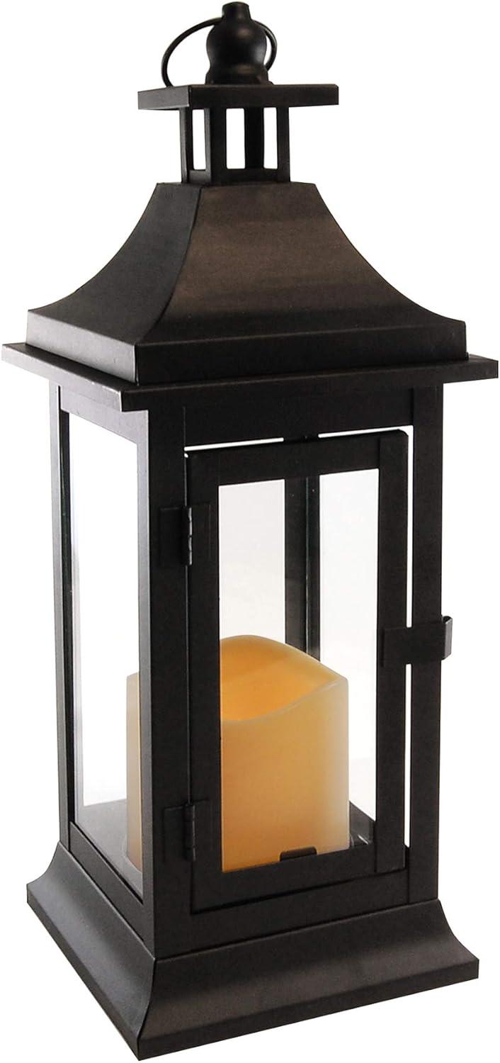 Amber Glow 5" Flameless LED Metal Lantern - Tabletop or Hanging